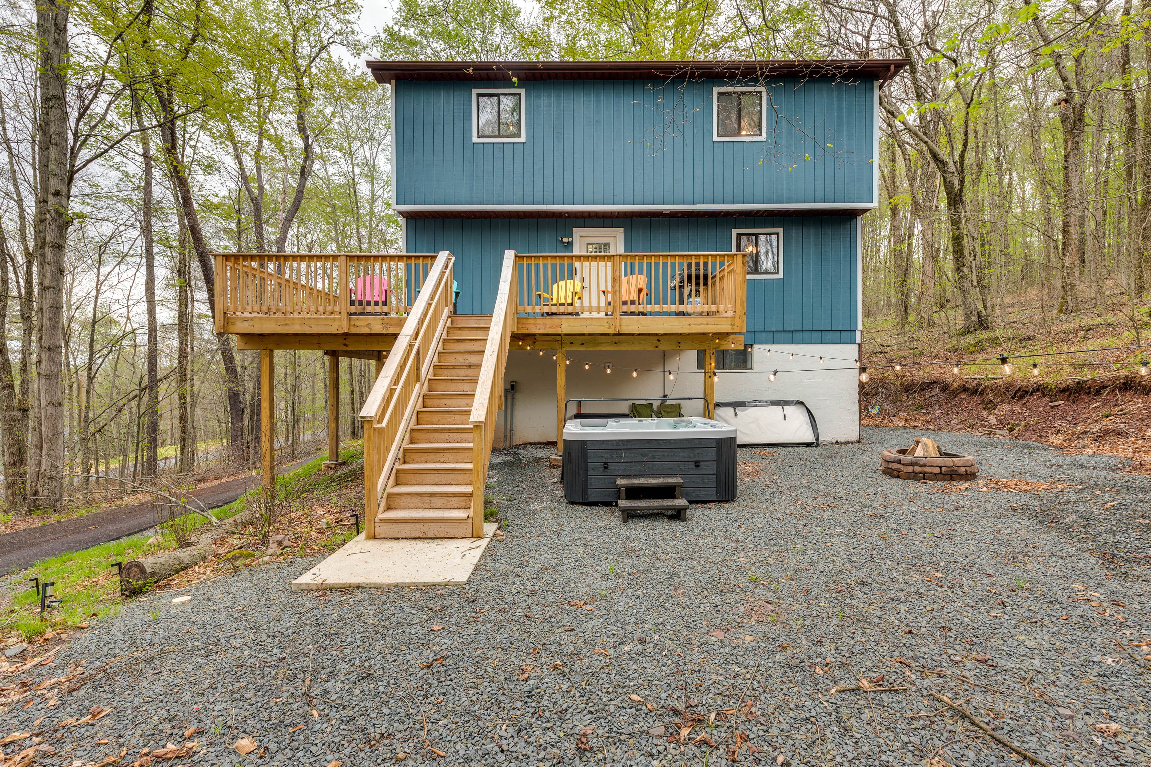 Pocono Lake Vacation Rental | 3BR | 2.5BA | 2,290 Sq Ft | Stairs Required