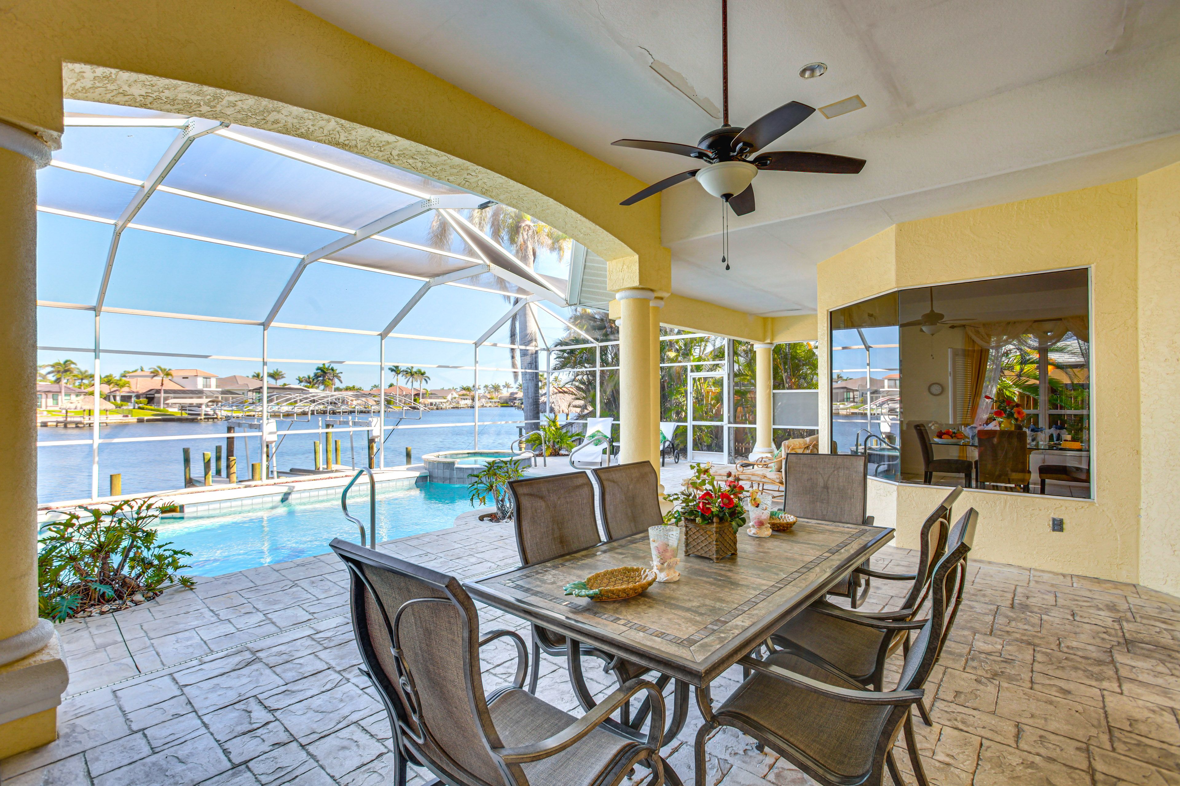Covered Patio | Outdoor Dining Area | Water View