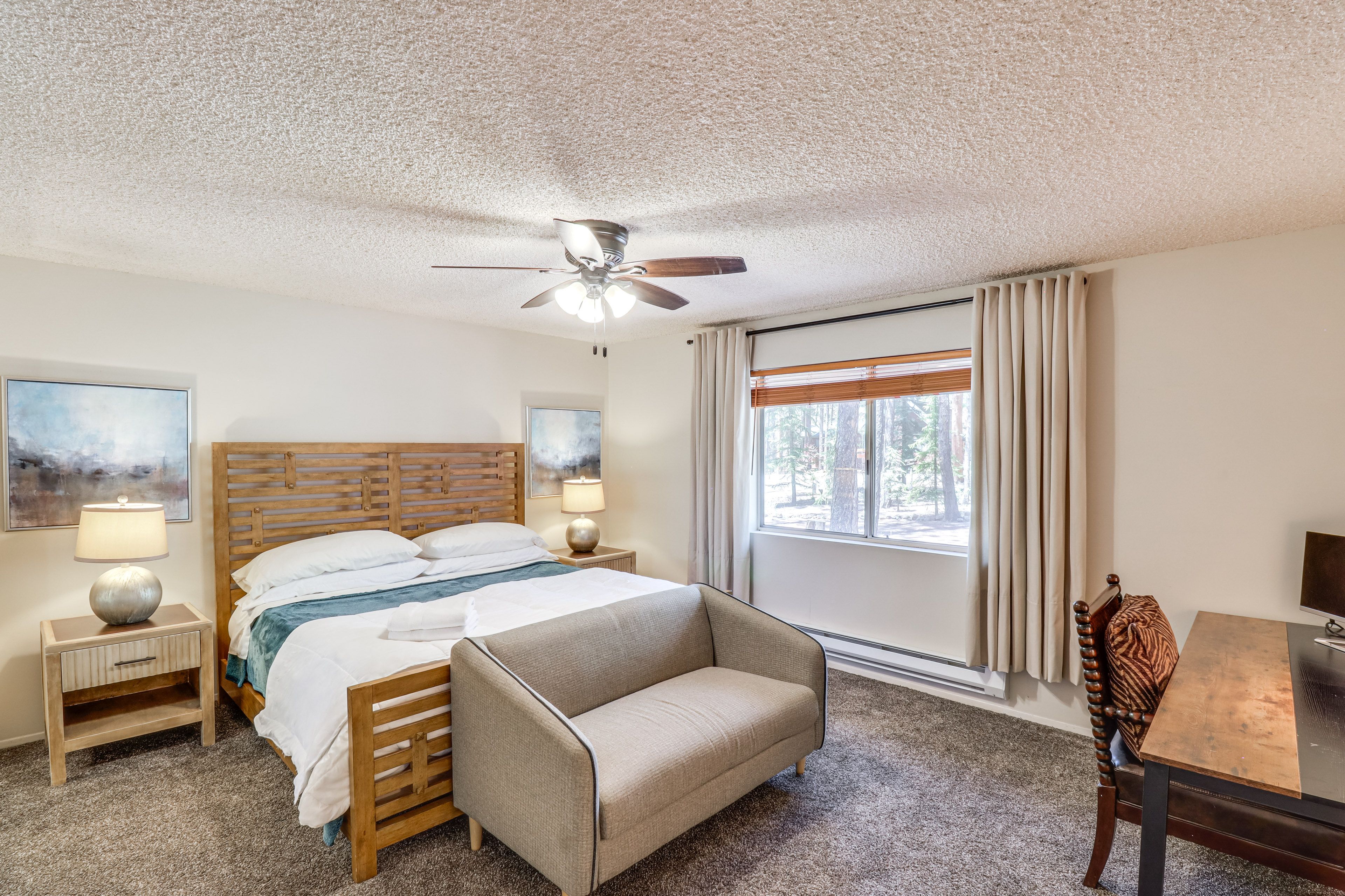 Bedroom 1 | 1st Floor | King Bed | Dedicated Workspace | Linens Provided