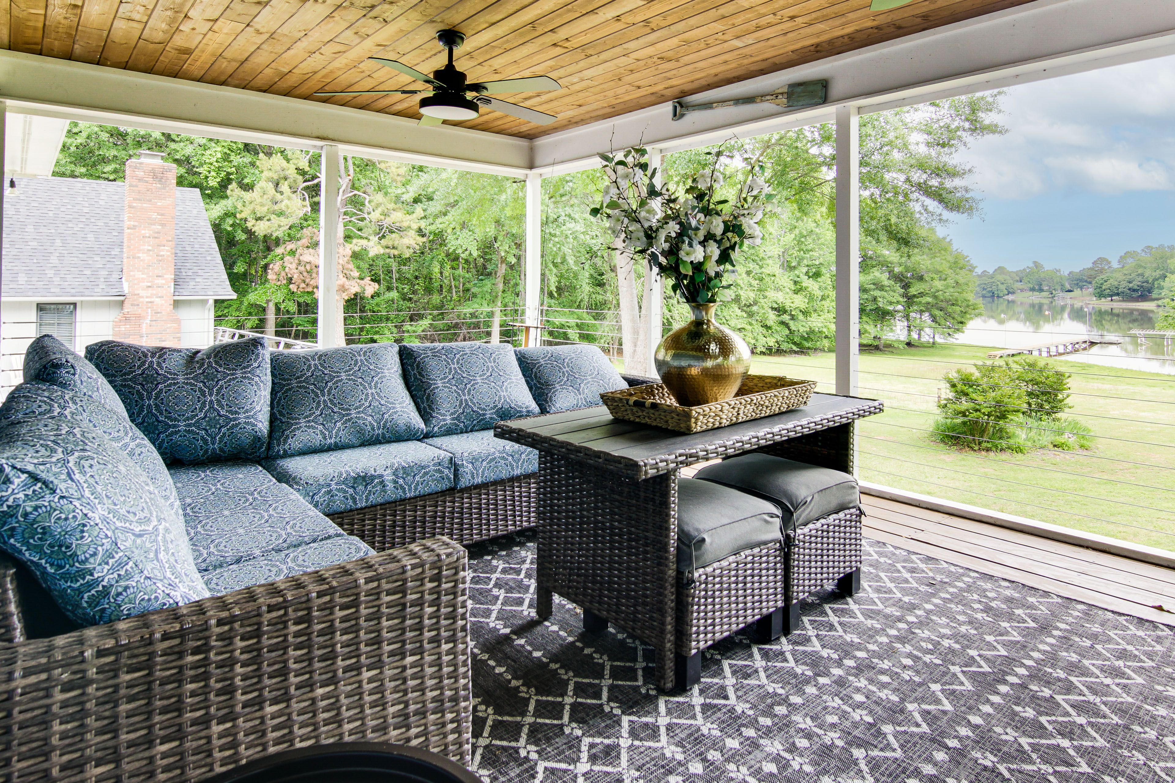 Screened Porch | Seating | Lake Views | Dining Area
