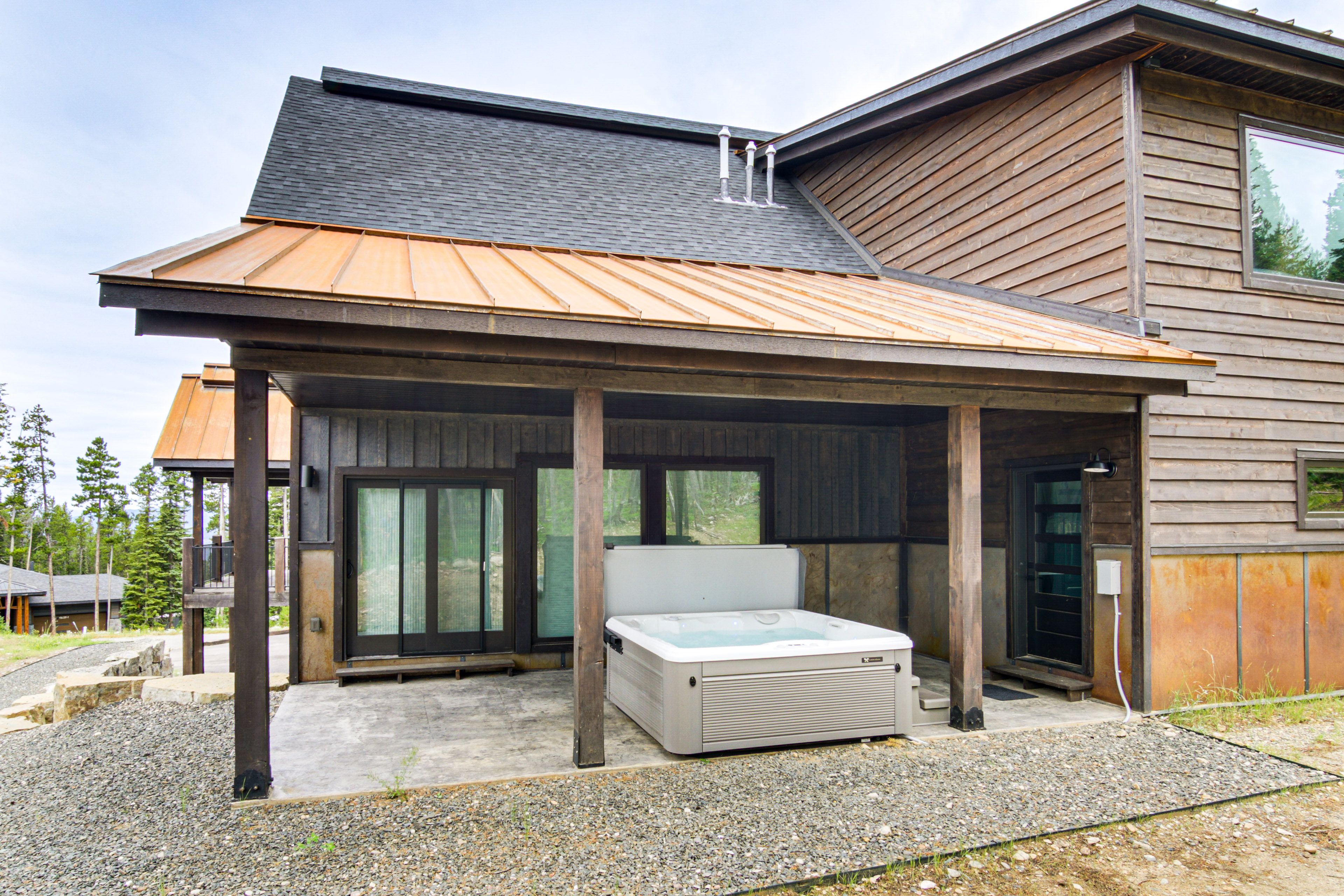 Covered Patio | Private Hot Tub | Entrance to Main Floor