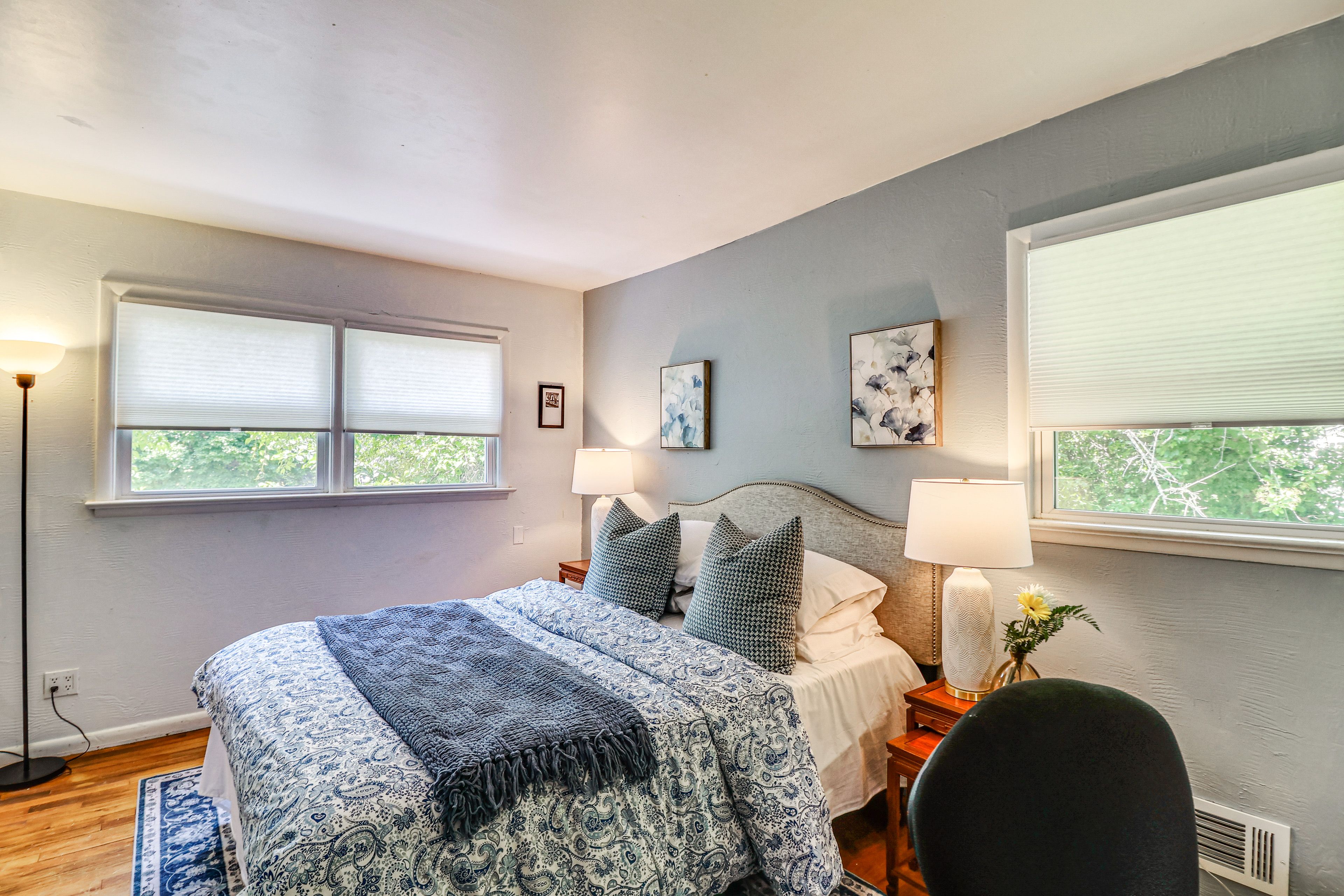 Bedroom 1 | Upper Level | Queen Bed | Dedicated Workspace | Linens Provided