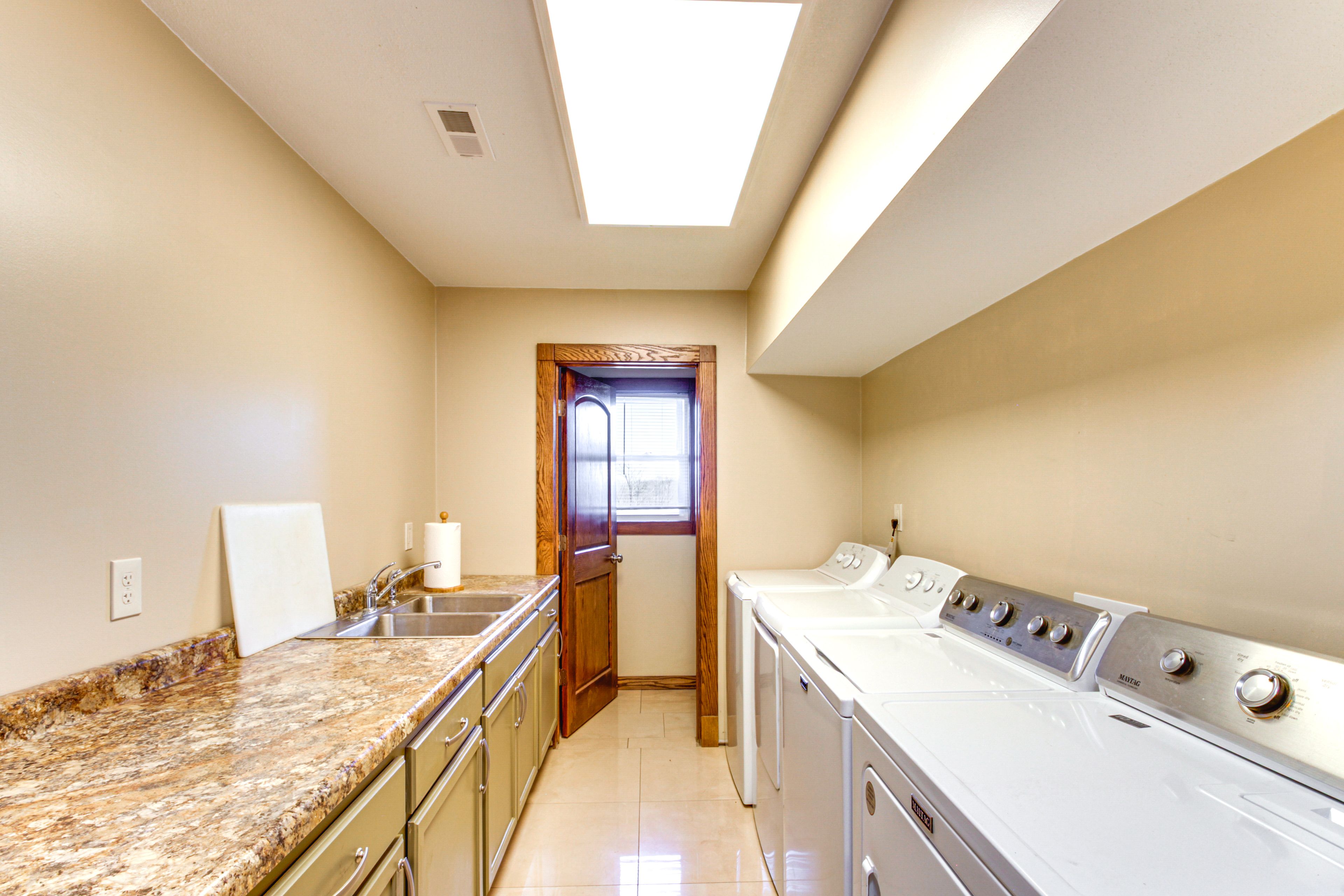 Laundry Area | 2 Washers | 2 Dryers | Hangers | Iron/Board
