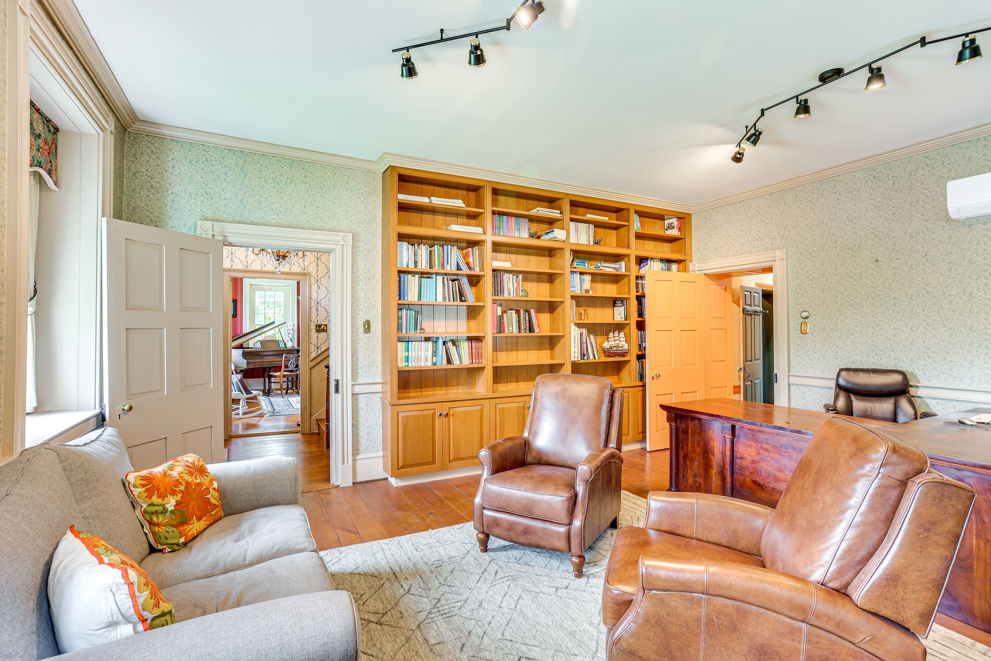 Office | 1st Floor | Desk Workspace w/ Monitor | Books | Fireplace
