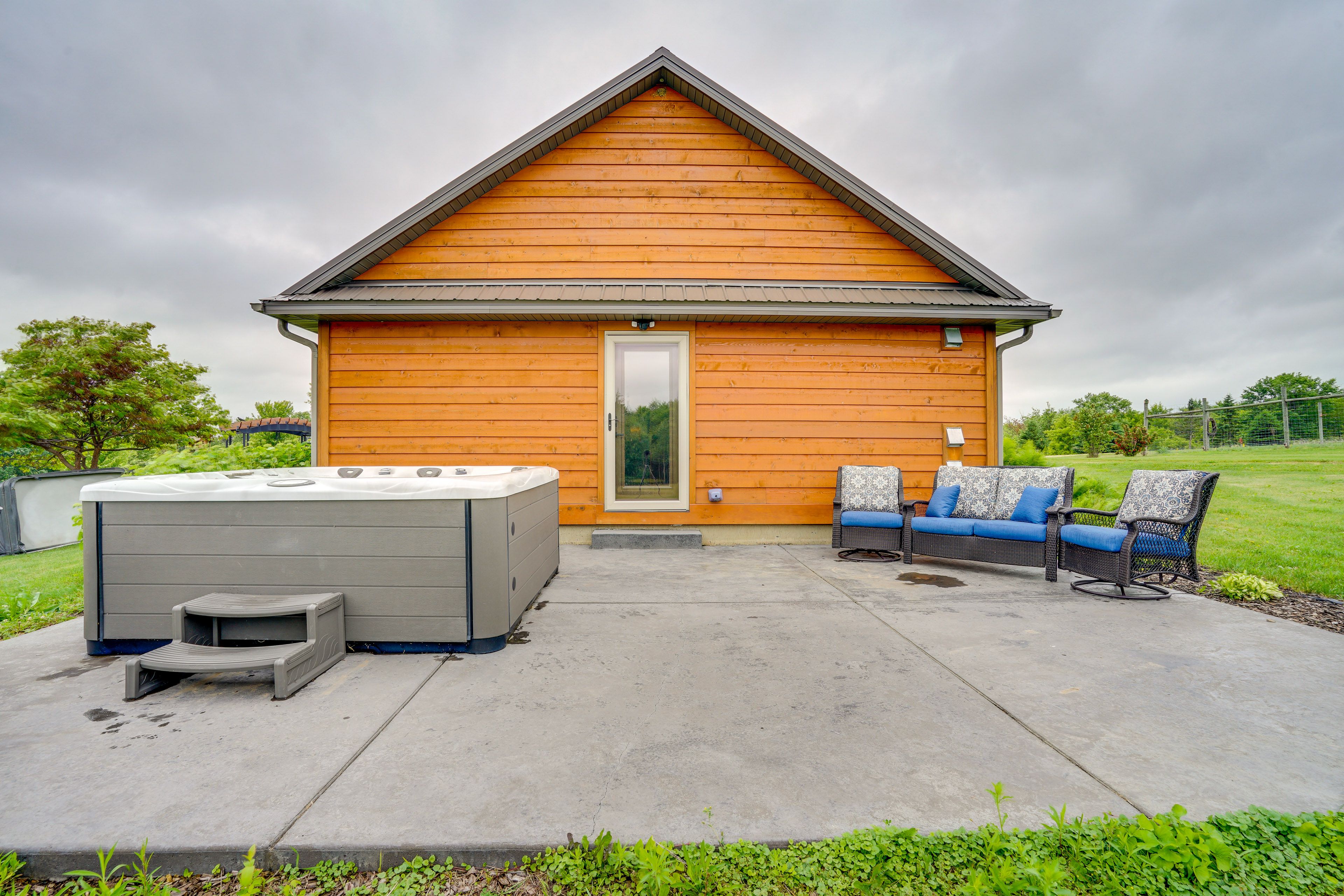 Patio | Private Hot Tub | Lounge Seating