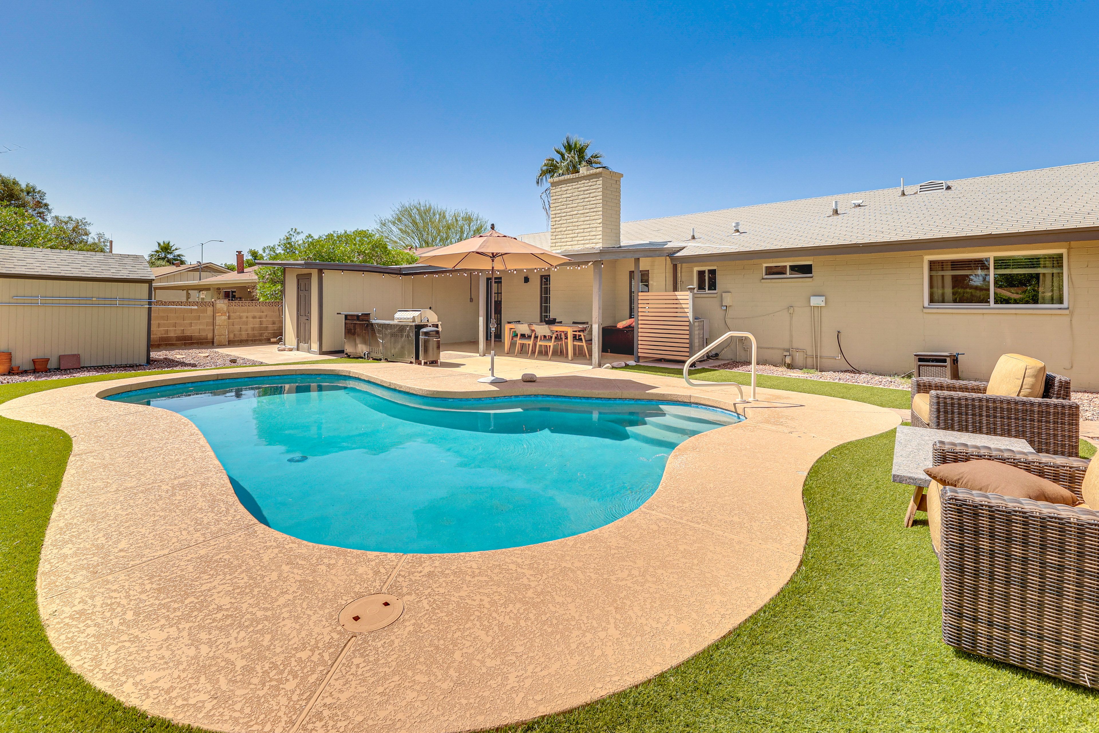 Property Exterior | Private Backyard | Furnished Patio | Pool (Unheated)
