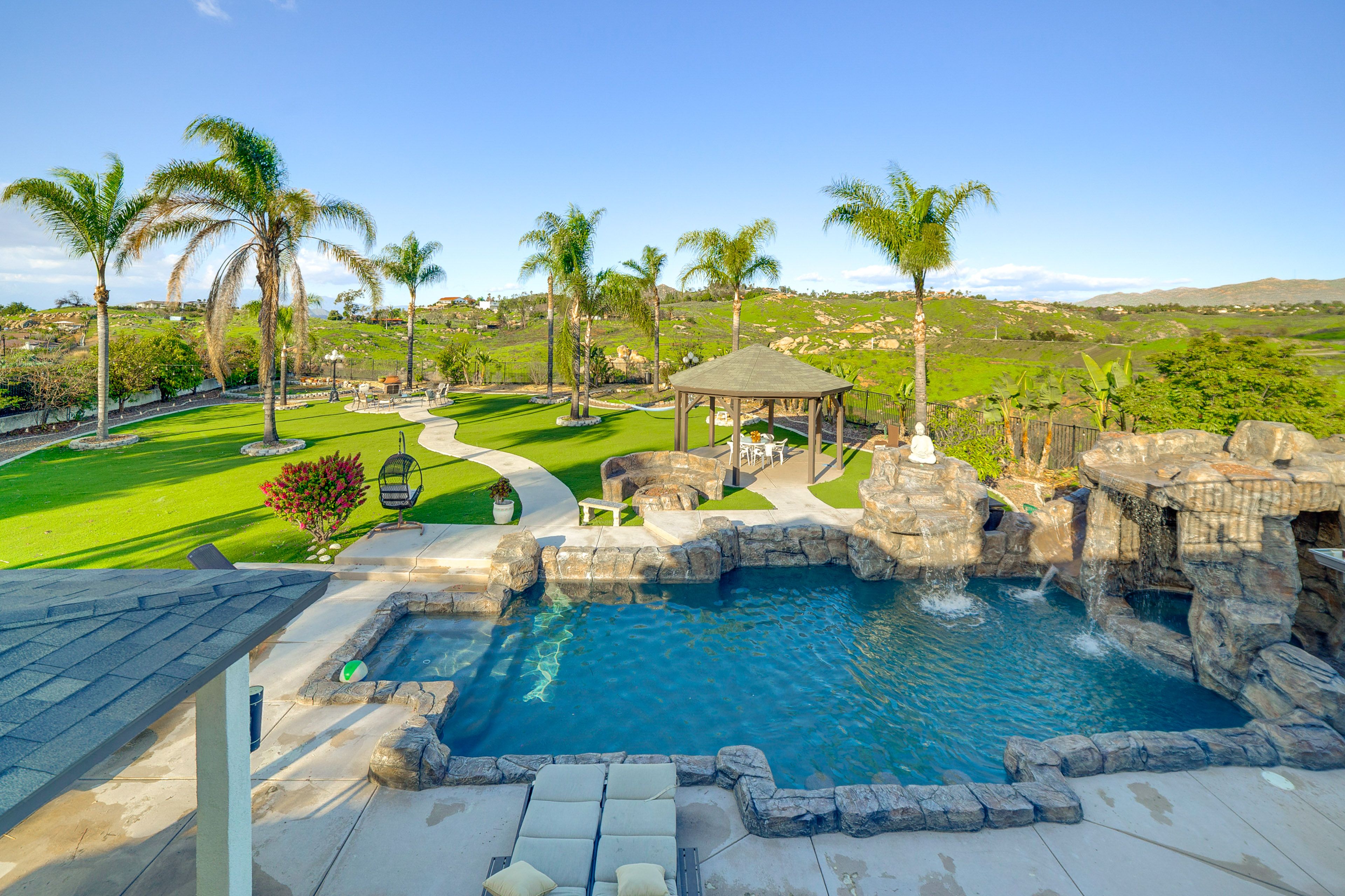 Aerial View of Backyard | Pool & Hot Tub | Gazebo