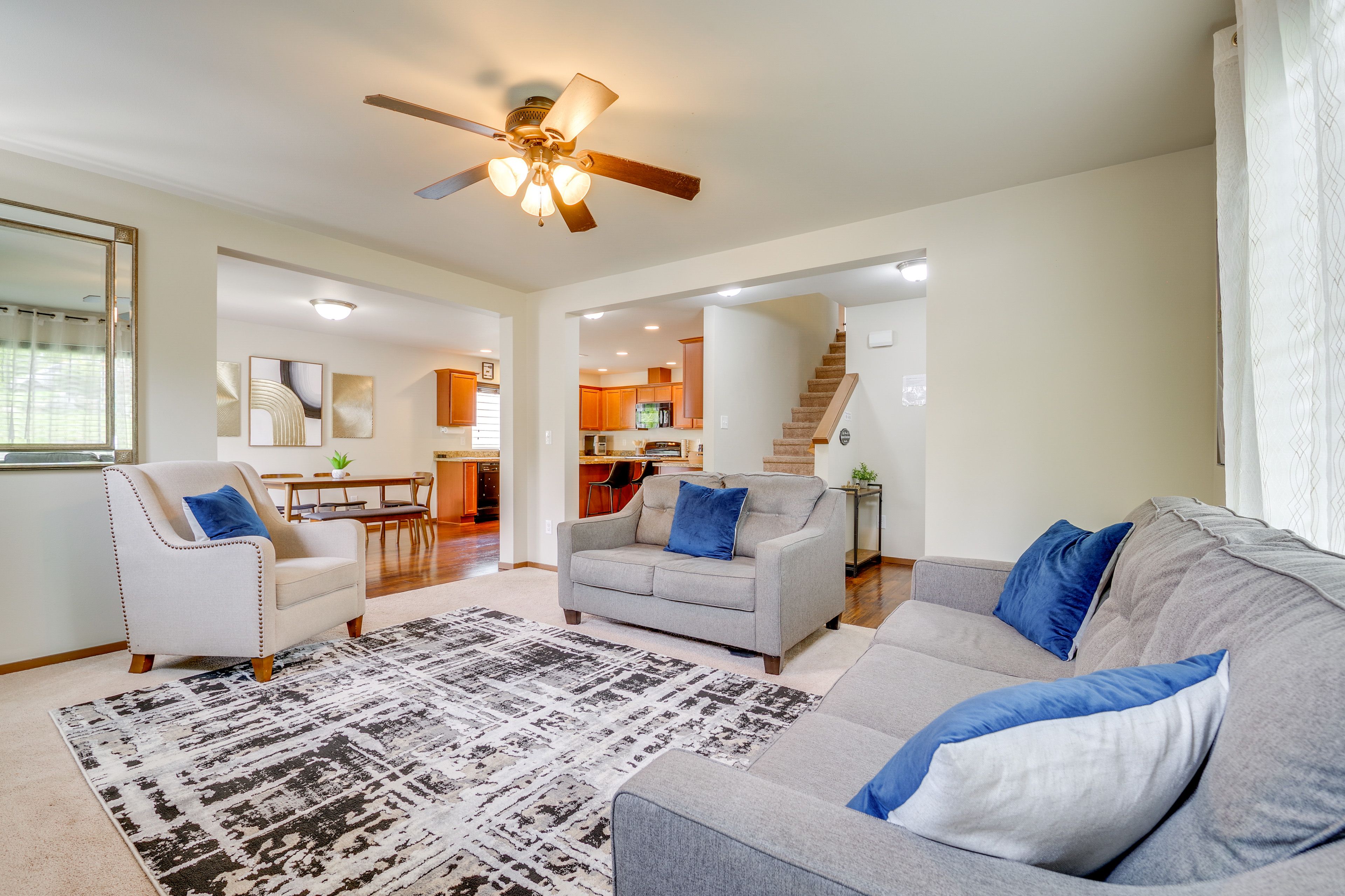 Living Room | 1st Floor | Gas Fireplace | Central Heating | Flat-Screen TV