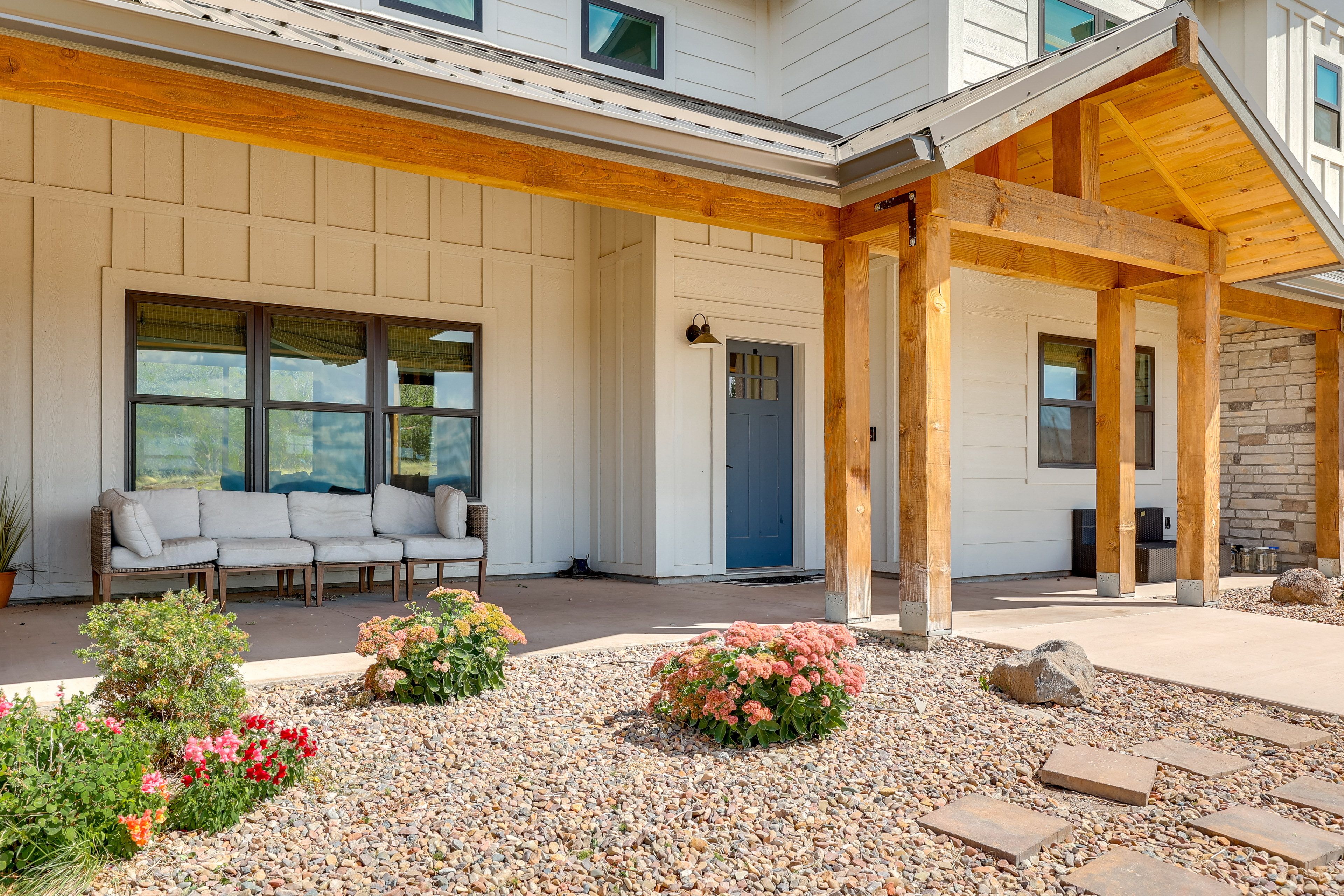 Property Entrance | Covered Porch w/ Seating | RV/Trailer Parking Allowed