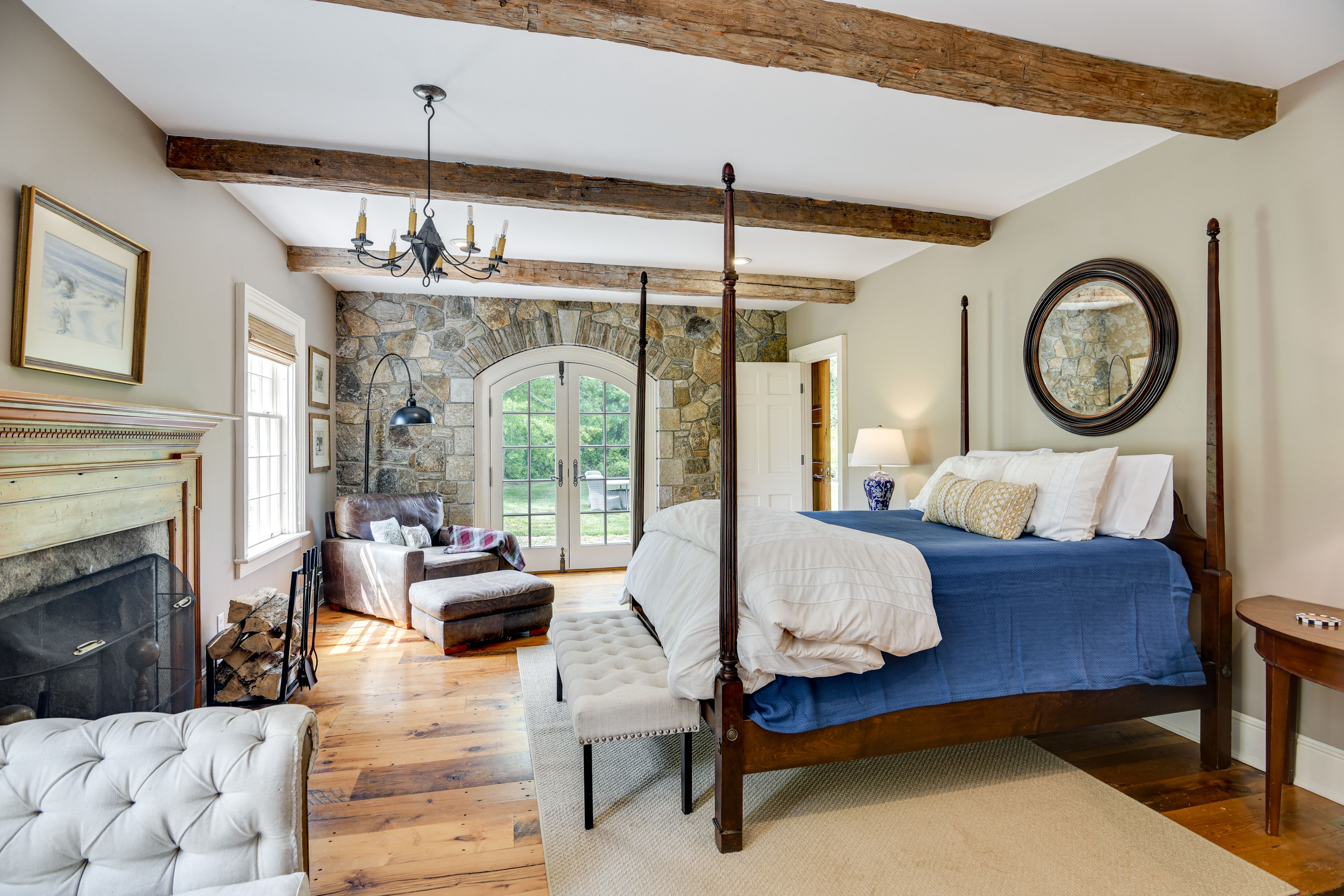 Bedroom 1 | Queen Bed | 1st Floor | Linens | Wood-Burning Fireplace