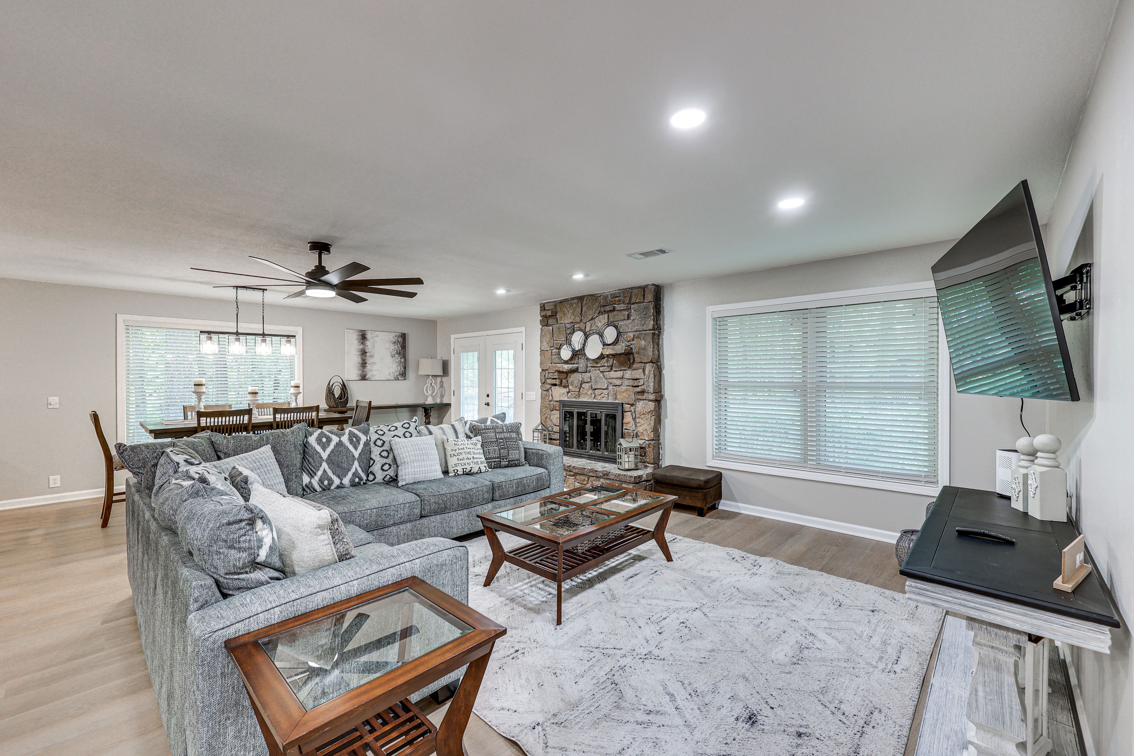 Living Room | Single-Story Home | Central A/C & Heating | Fireplace
