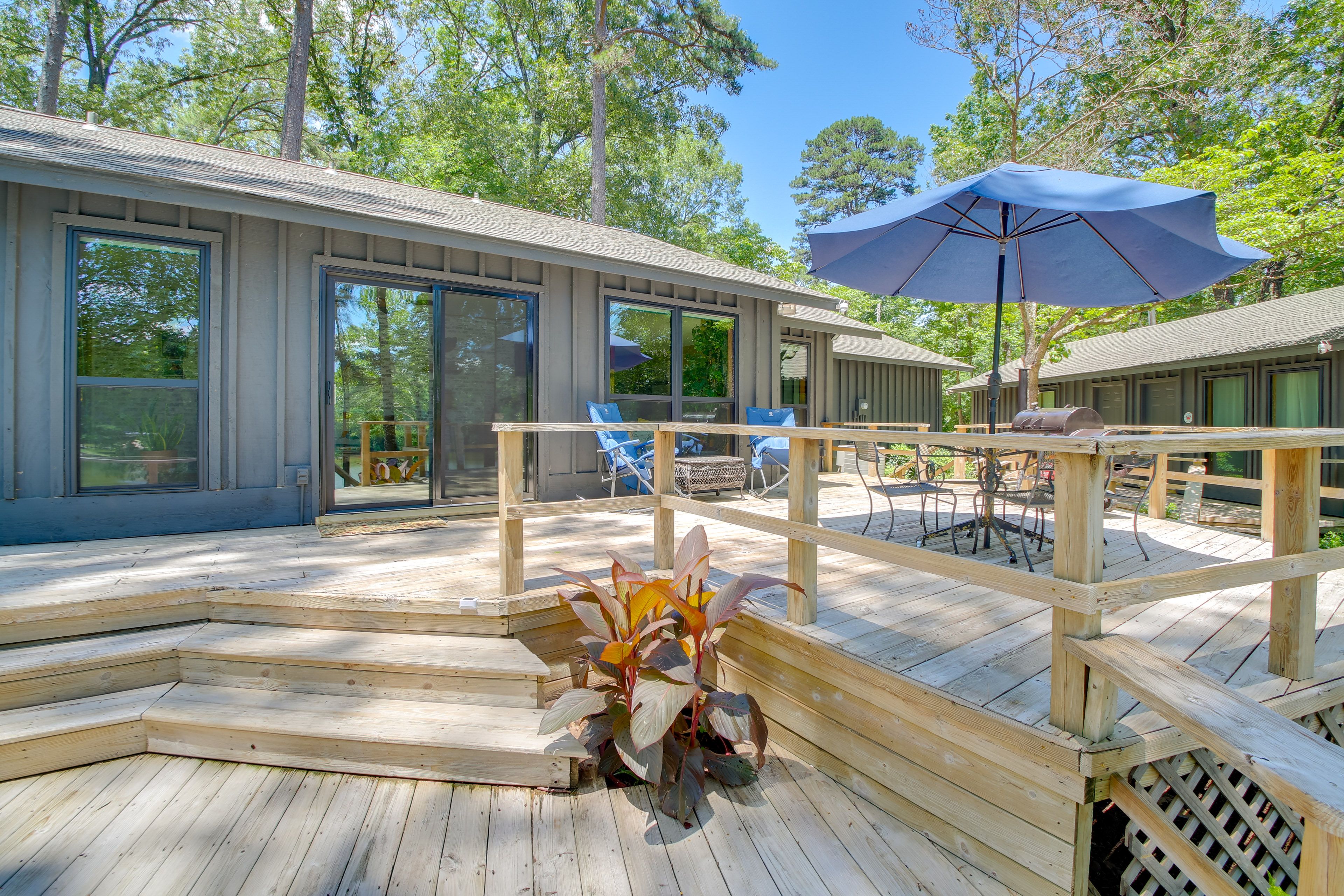 Deck | Outdoor Dining Area | Charcoal Grill | Lake Views