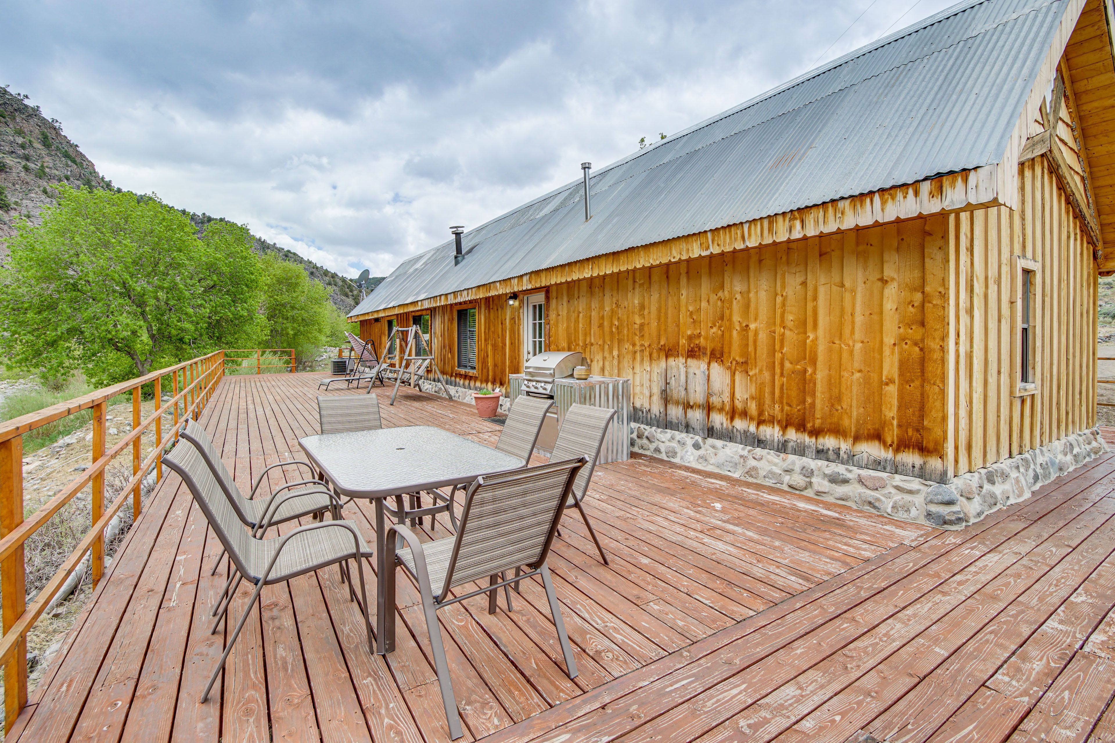 Wraparound Deck | Creek & Mountain Views | Pizza Oven | Gas Grill