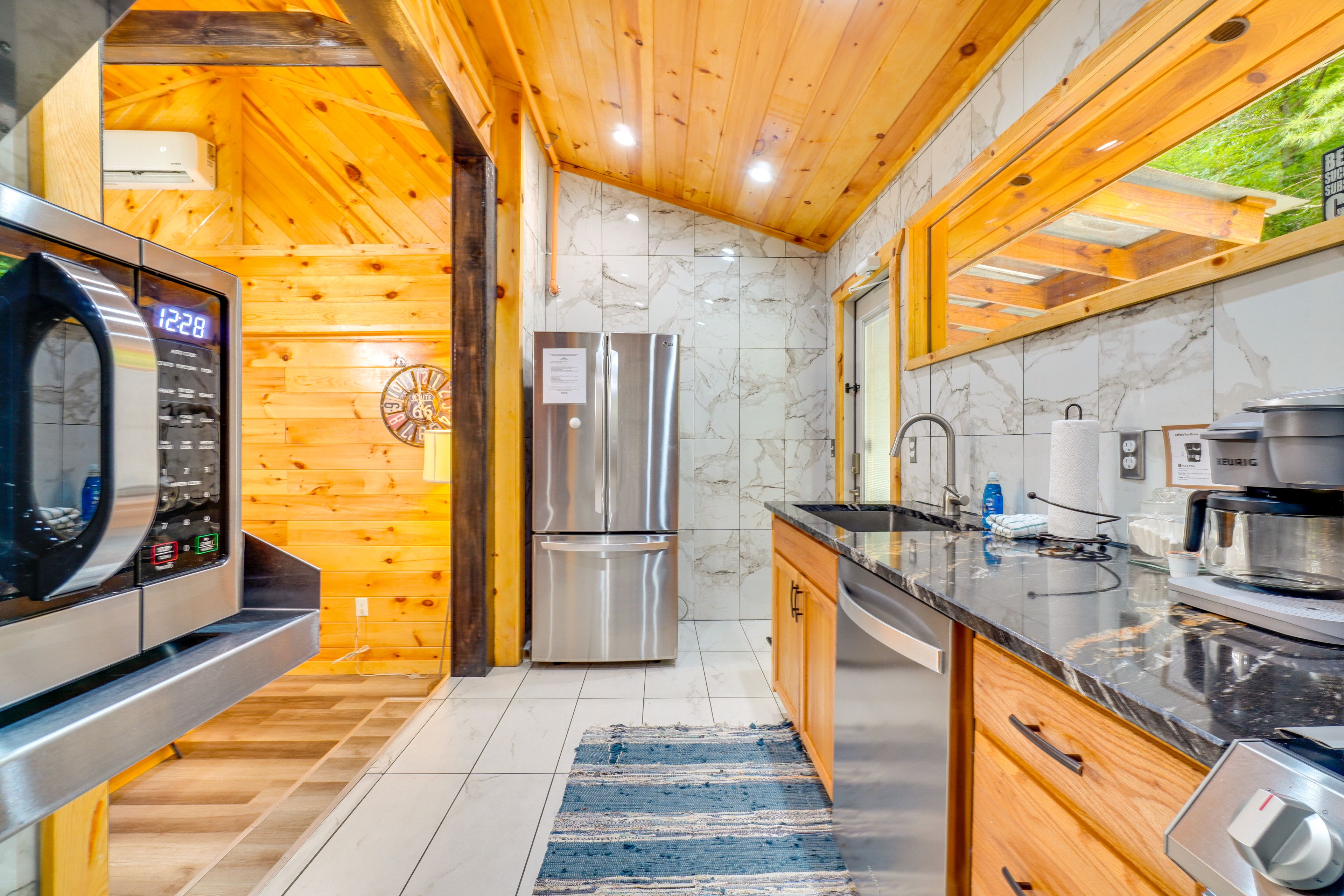 Kitchen | Single-Story Cabin | In-Unit Laundry | Central Heating & A/C