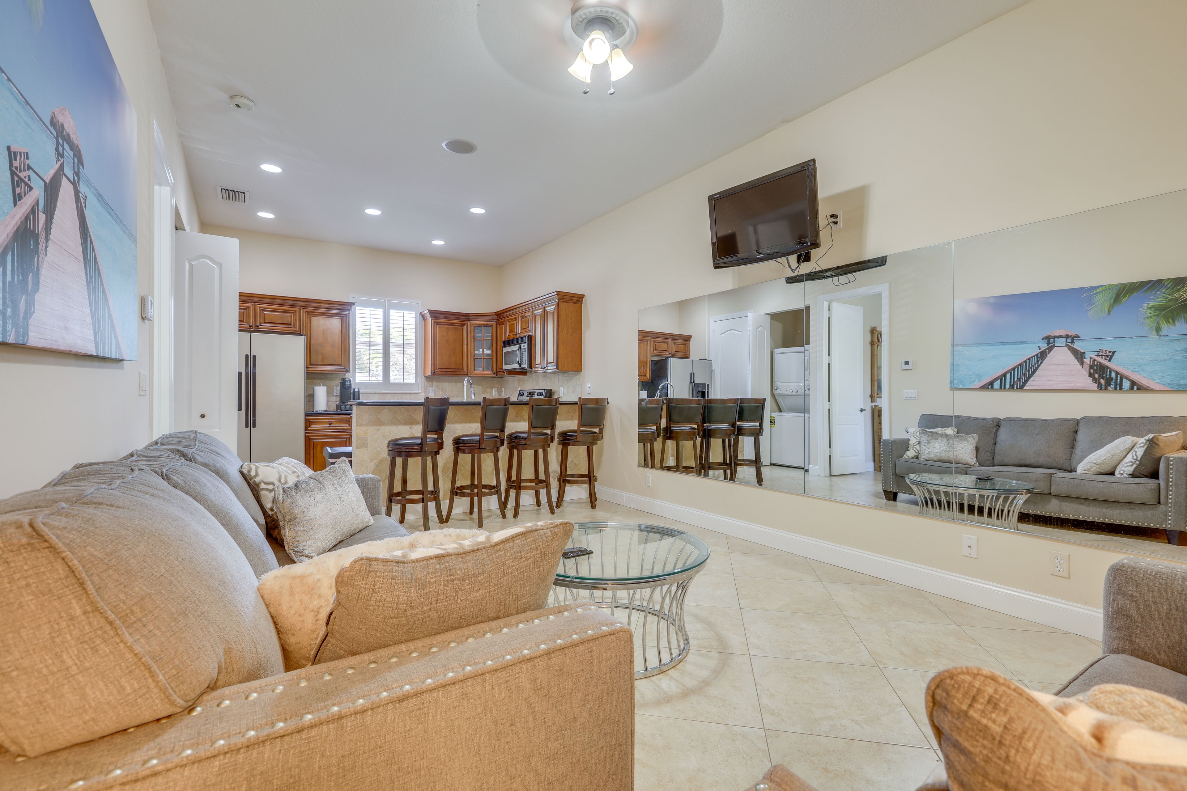 Living Room | Central A/C & Heat | Single-Story Home