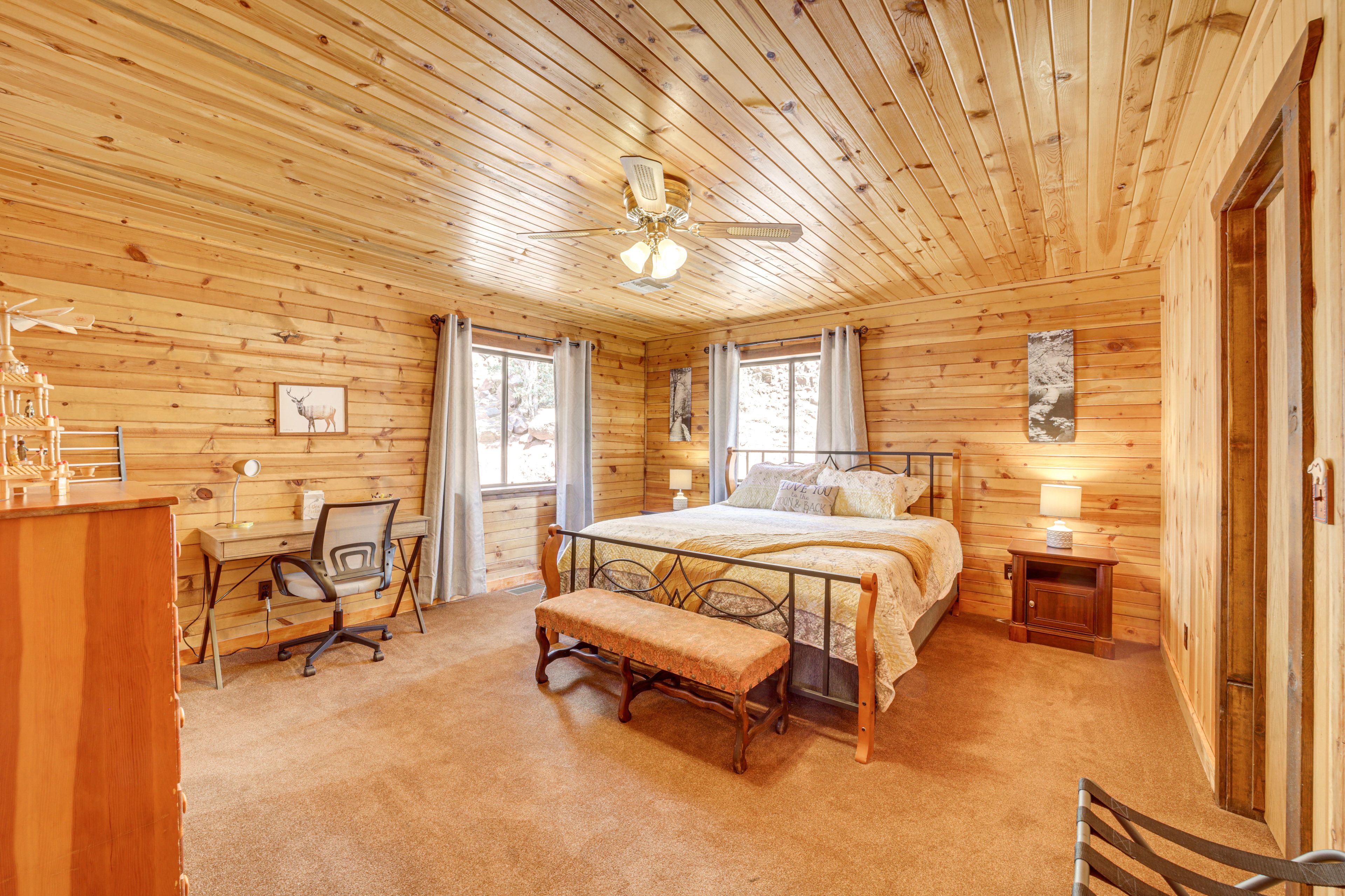 Bedroom 1 | Main Floor | King Bed | Linens Provided | Desk Workspace