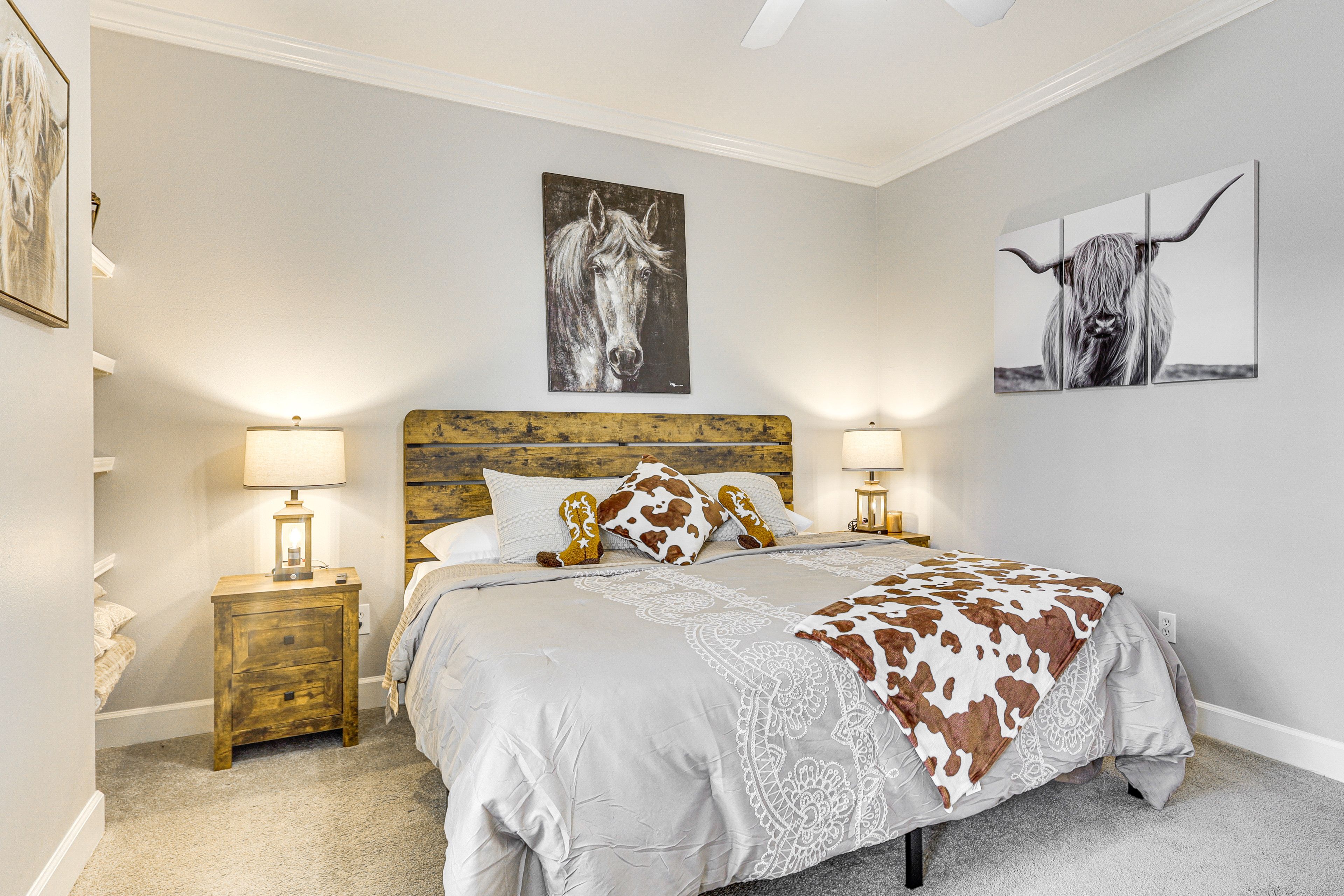 Bedroom 1 | King Bed | Linens Provided | 55″ Smart TV