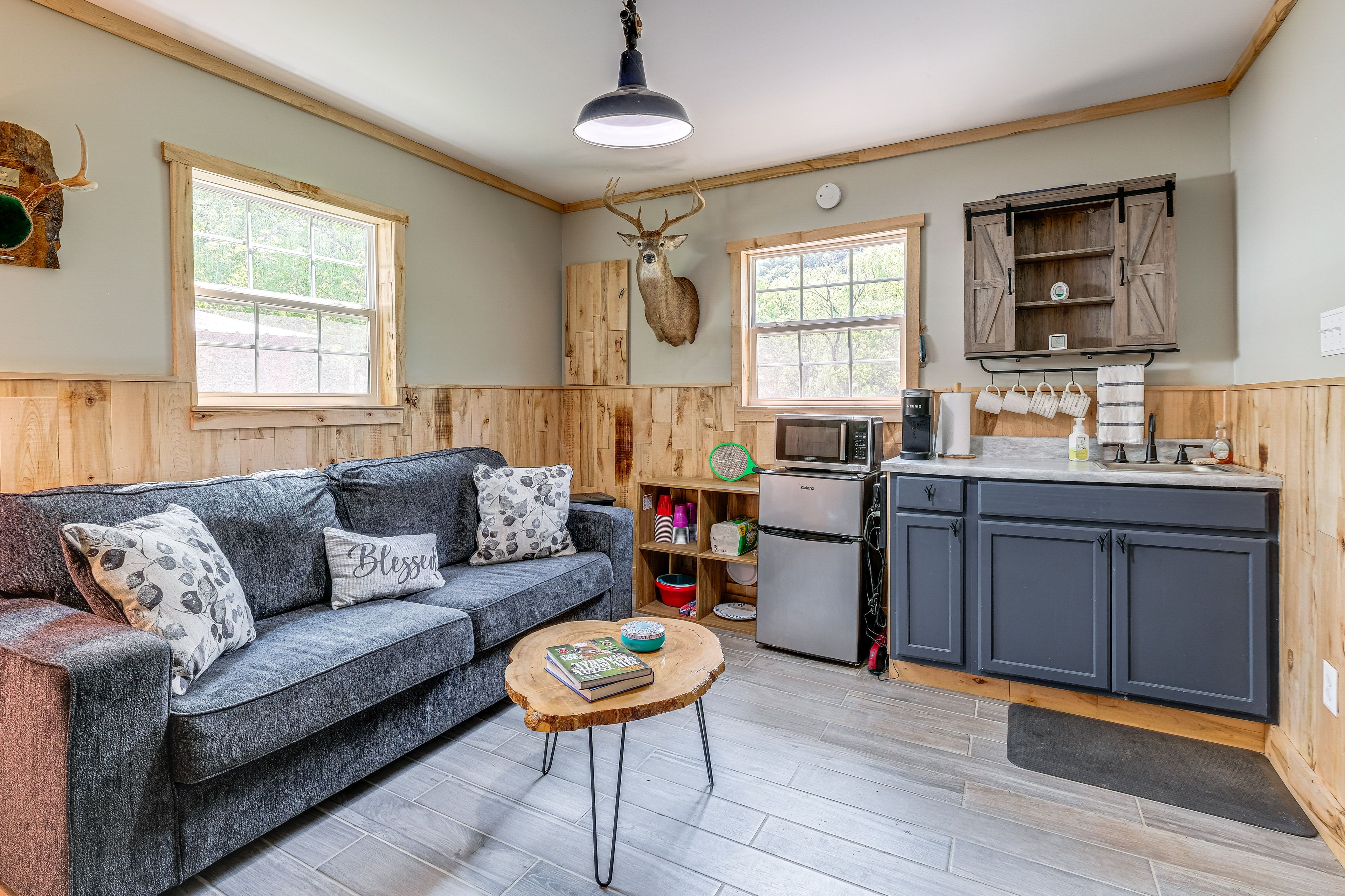 Living Room | Portable A/C Unit | Electric Fireplace | Free WiFi