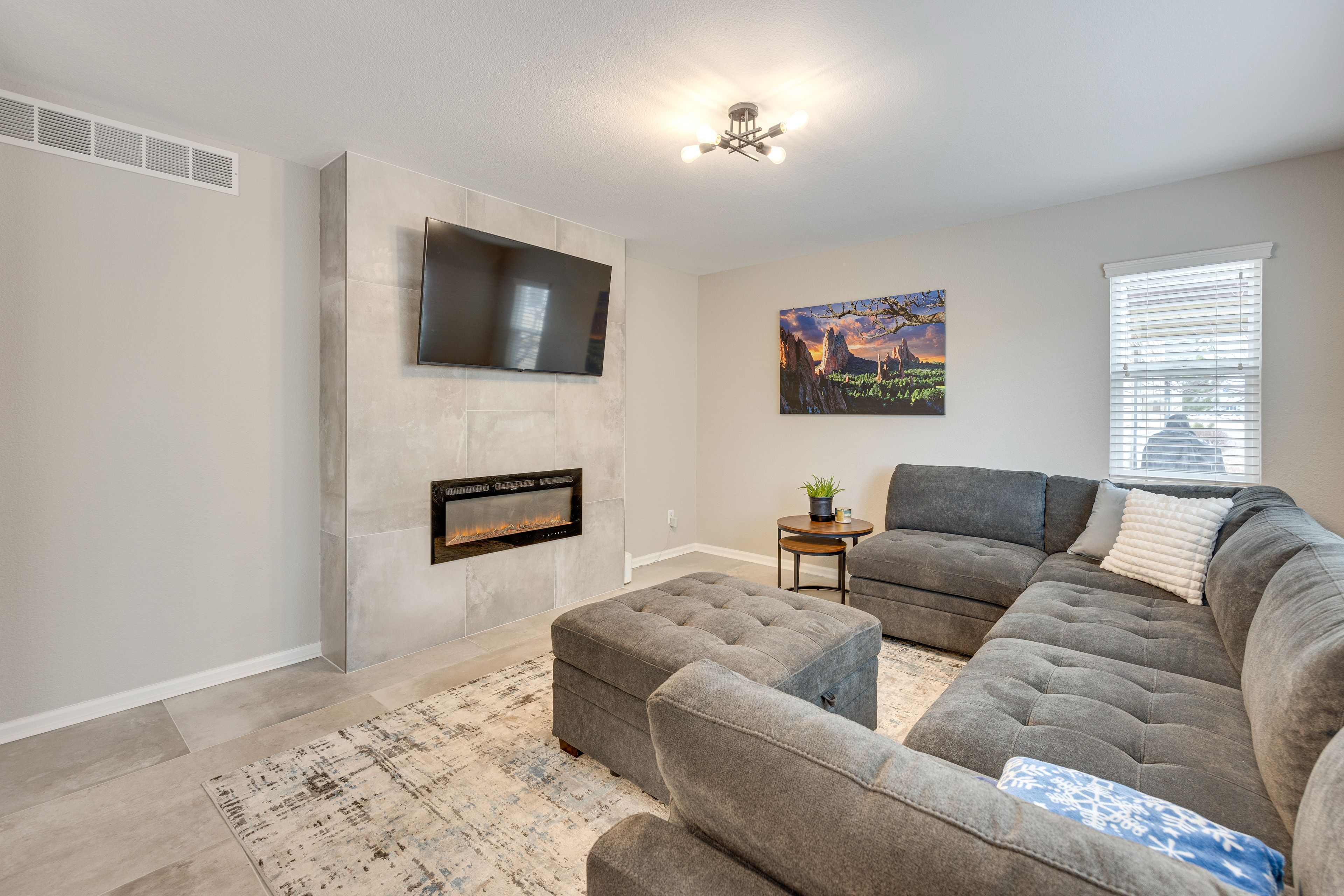 Living Room | Smart TV | Electric Fireplace | 1st Floor