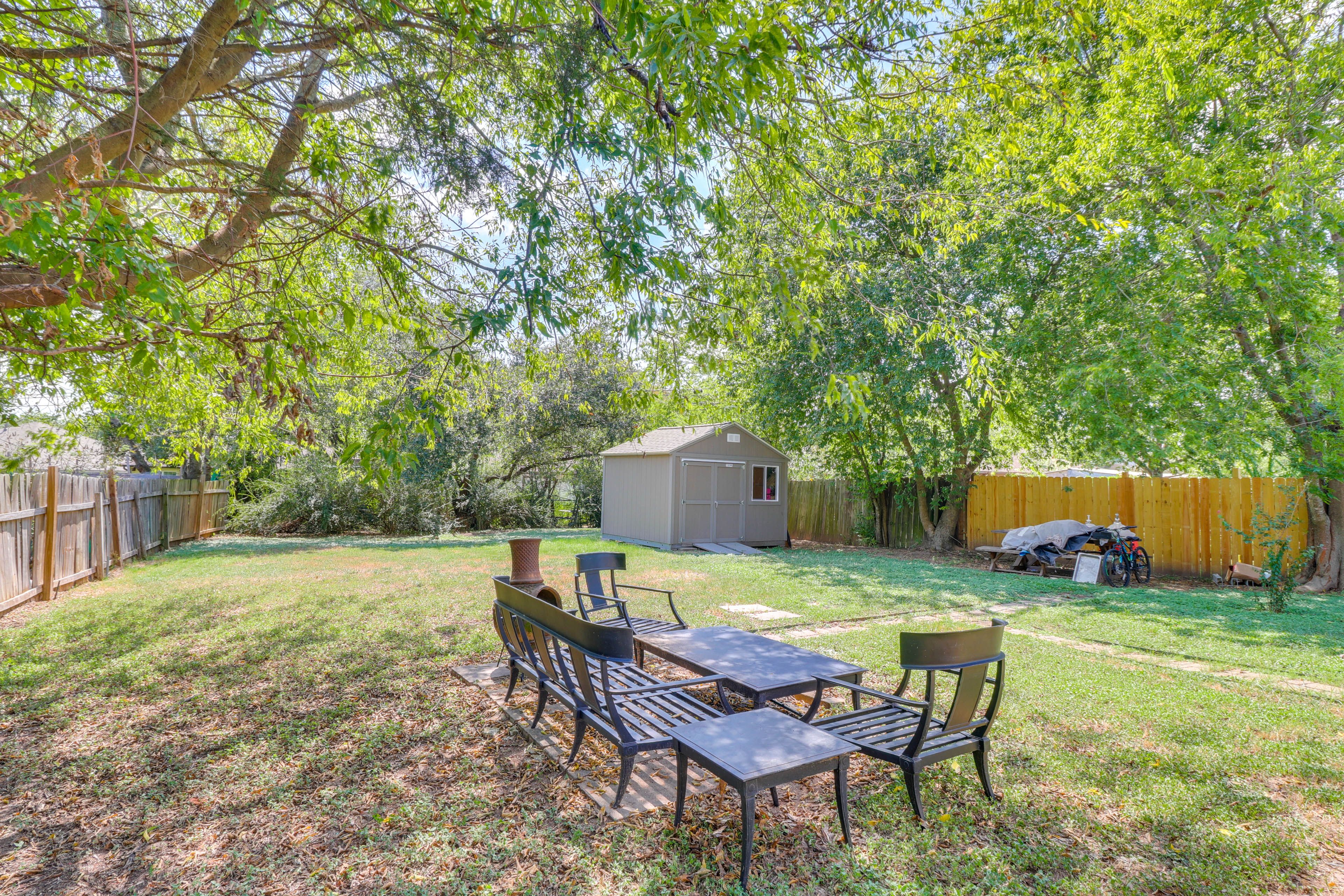 Fenced Backyard | Outdoor Dining Area | Chiminea