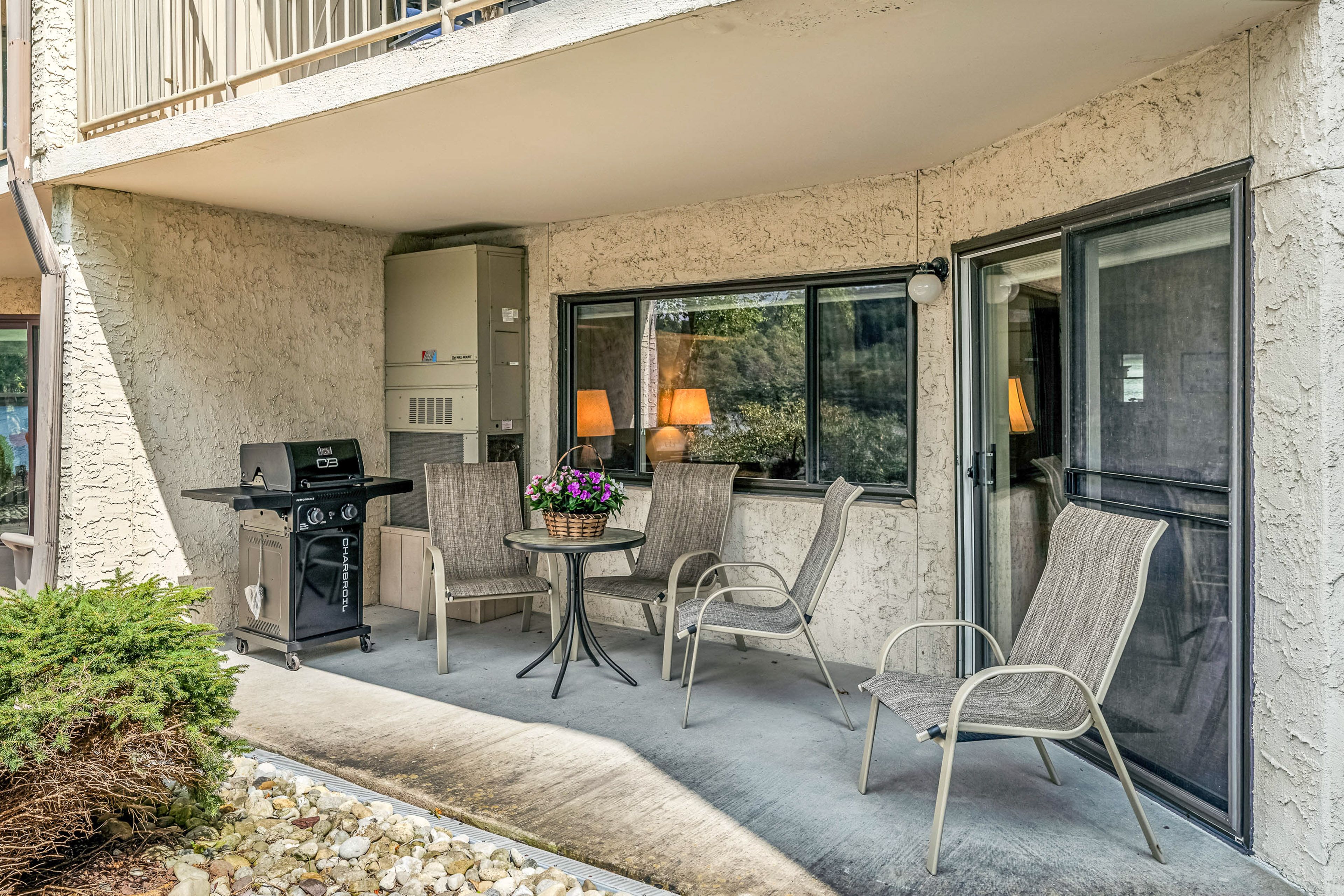 Private Patio | Gas Grill | Lake & Mountain Views