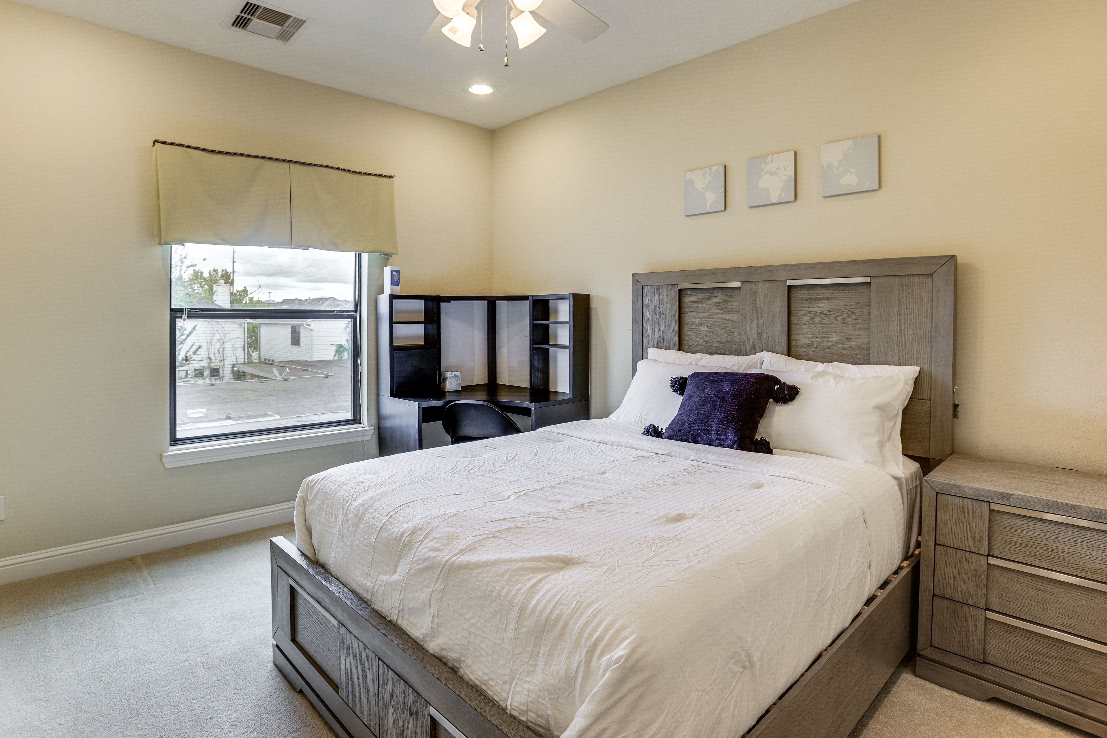 Bedroom 2 | 3rd Floor | Queen Bed | Linens Provided | Desk | En-Suite Bathroom