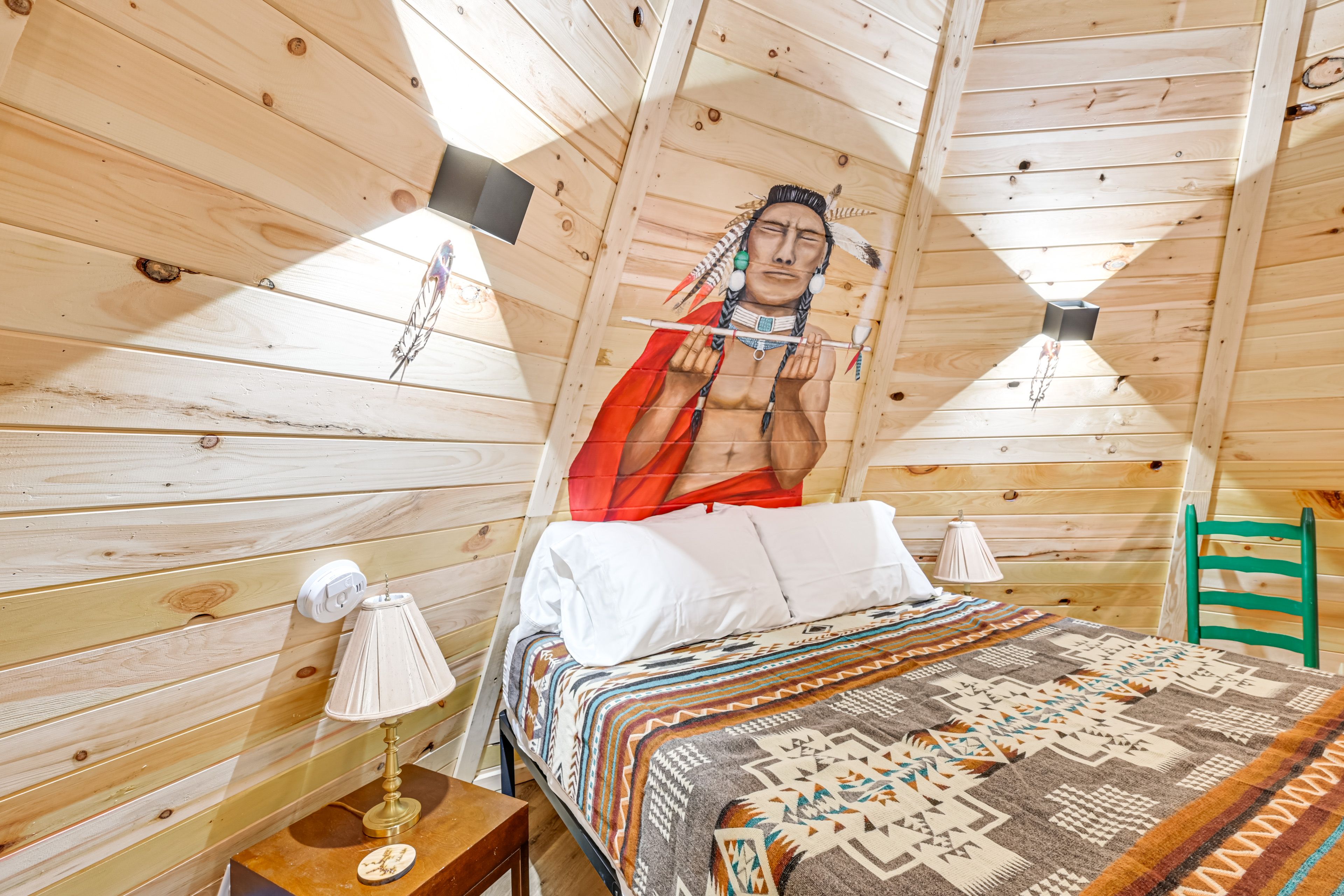 Lofted Sleeping Space | Queen Bed | Stairs Required to Access
