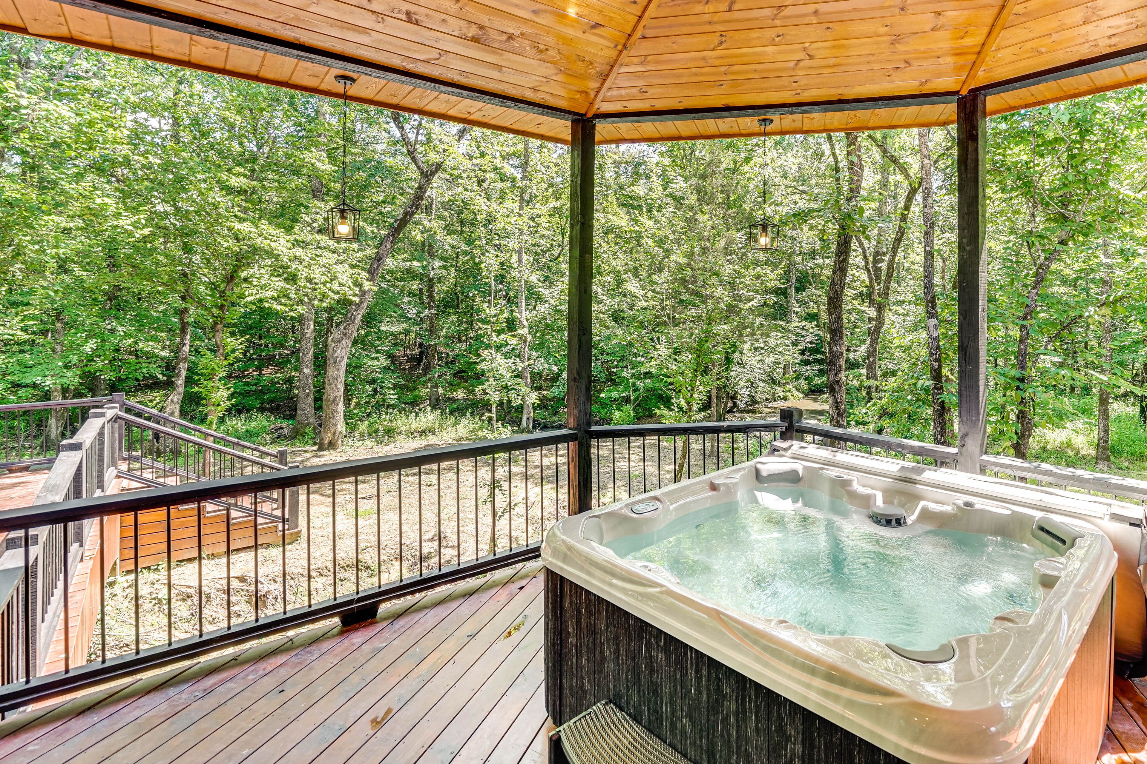 Deck | Hot Tub | Creek Views