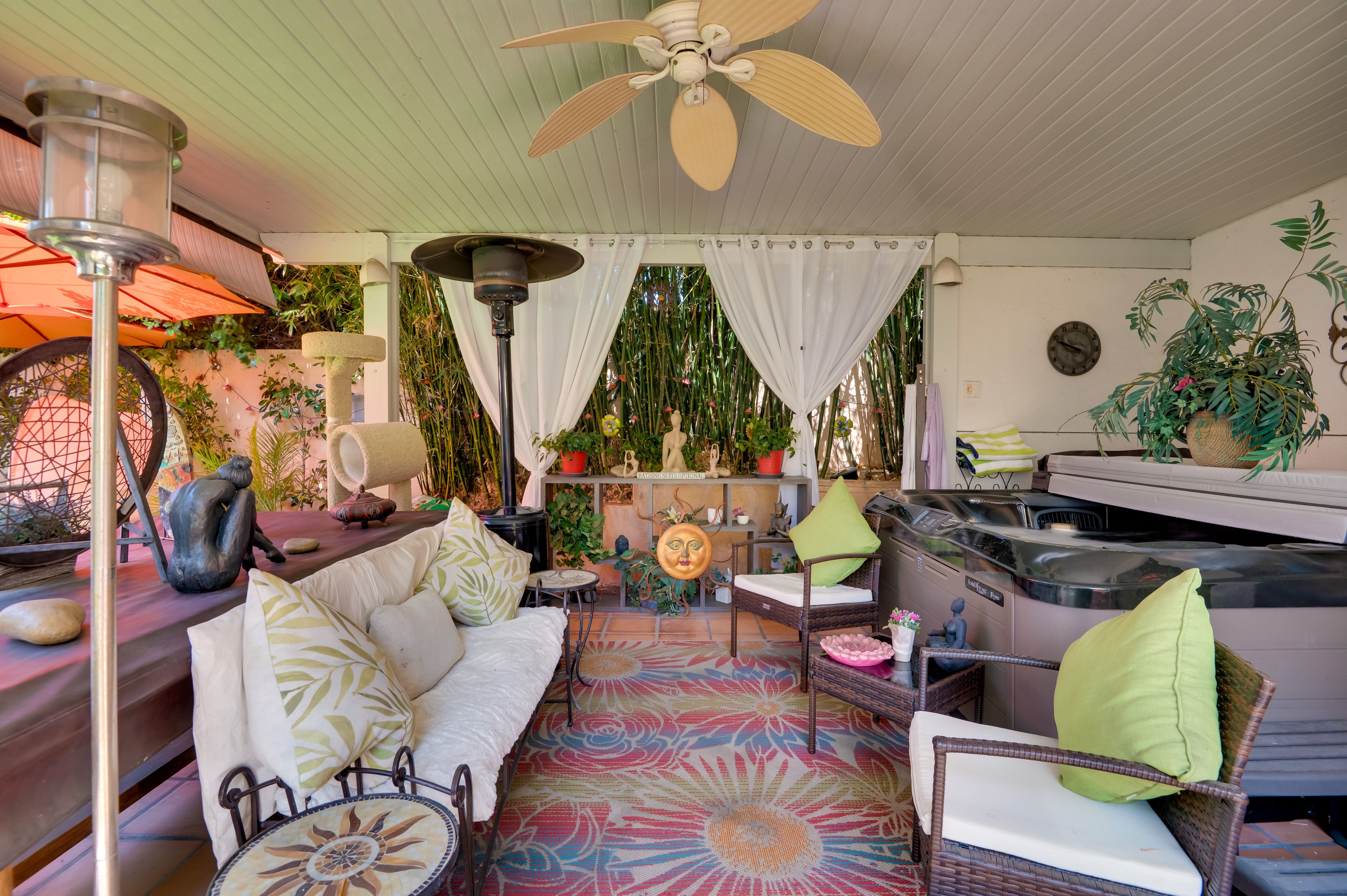 Shared Covered Patio | Hot Tub | Outdoor Half Bathroom