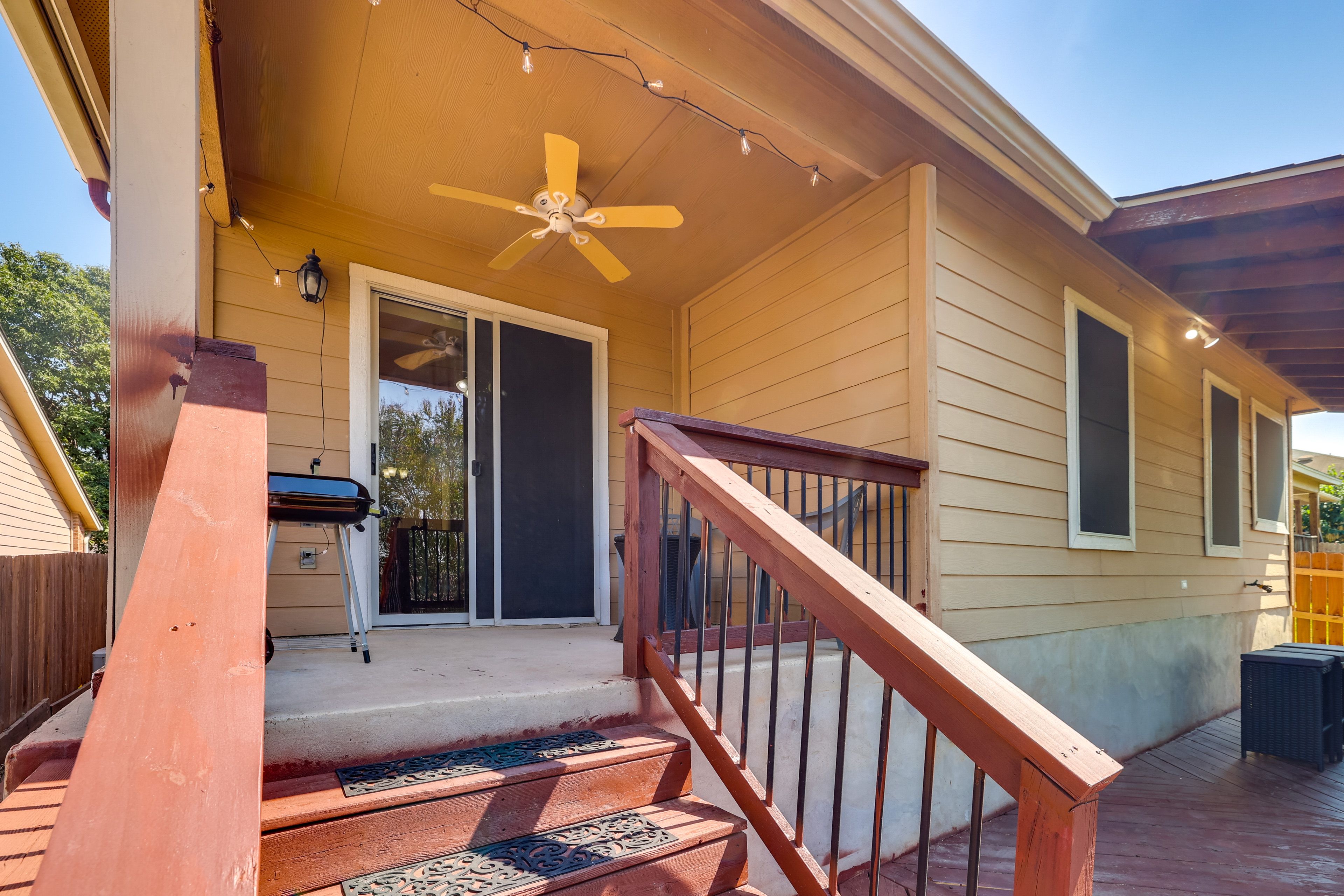 House Exterior | Covered Patio w/ Seating | Charcoal Grill