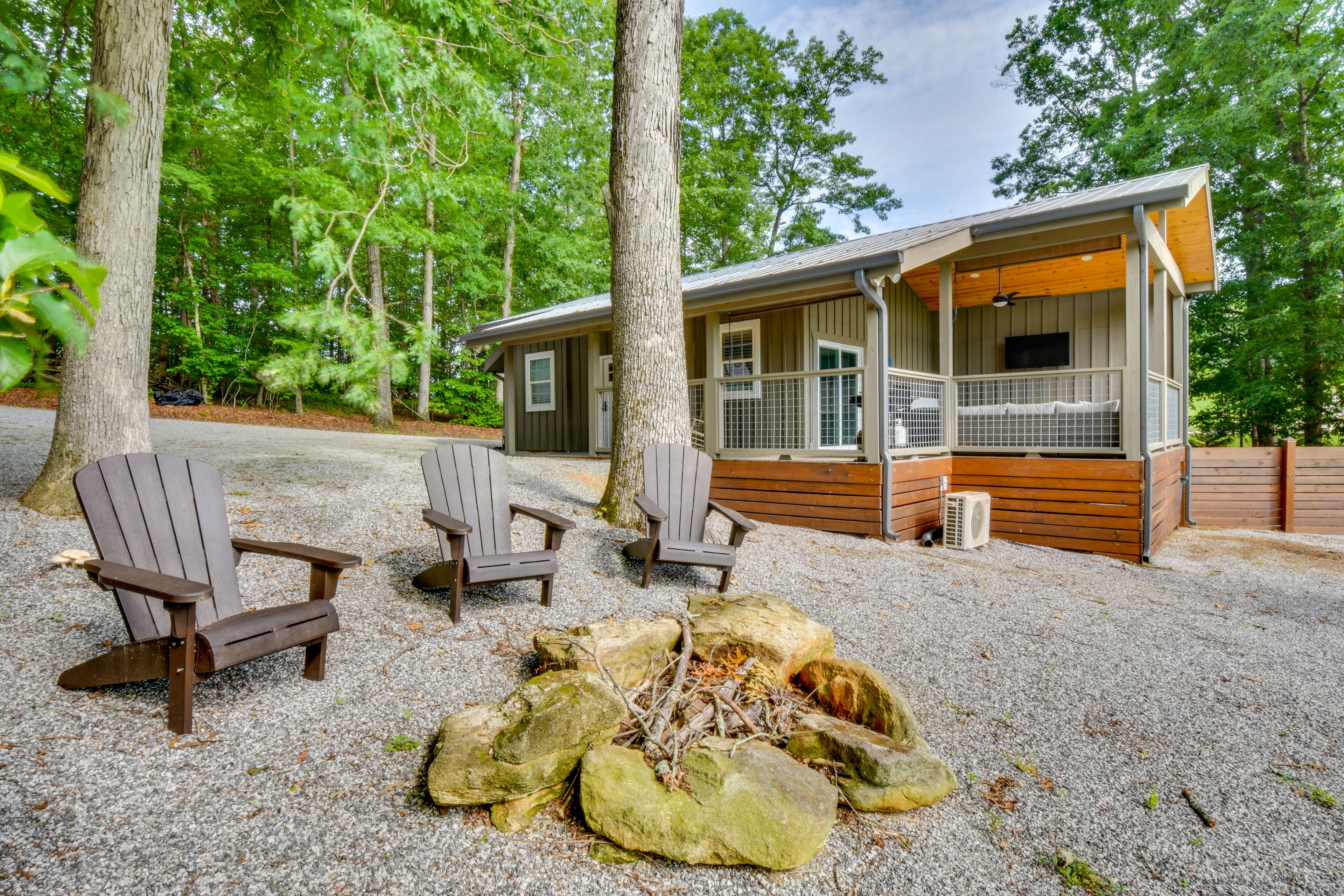 Property Exterior | Single-Story Cabin | Wood-Burning Fire Pit