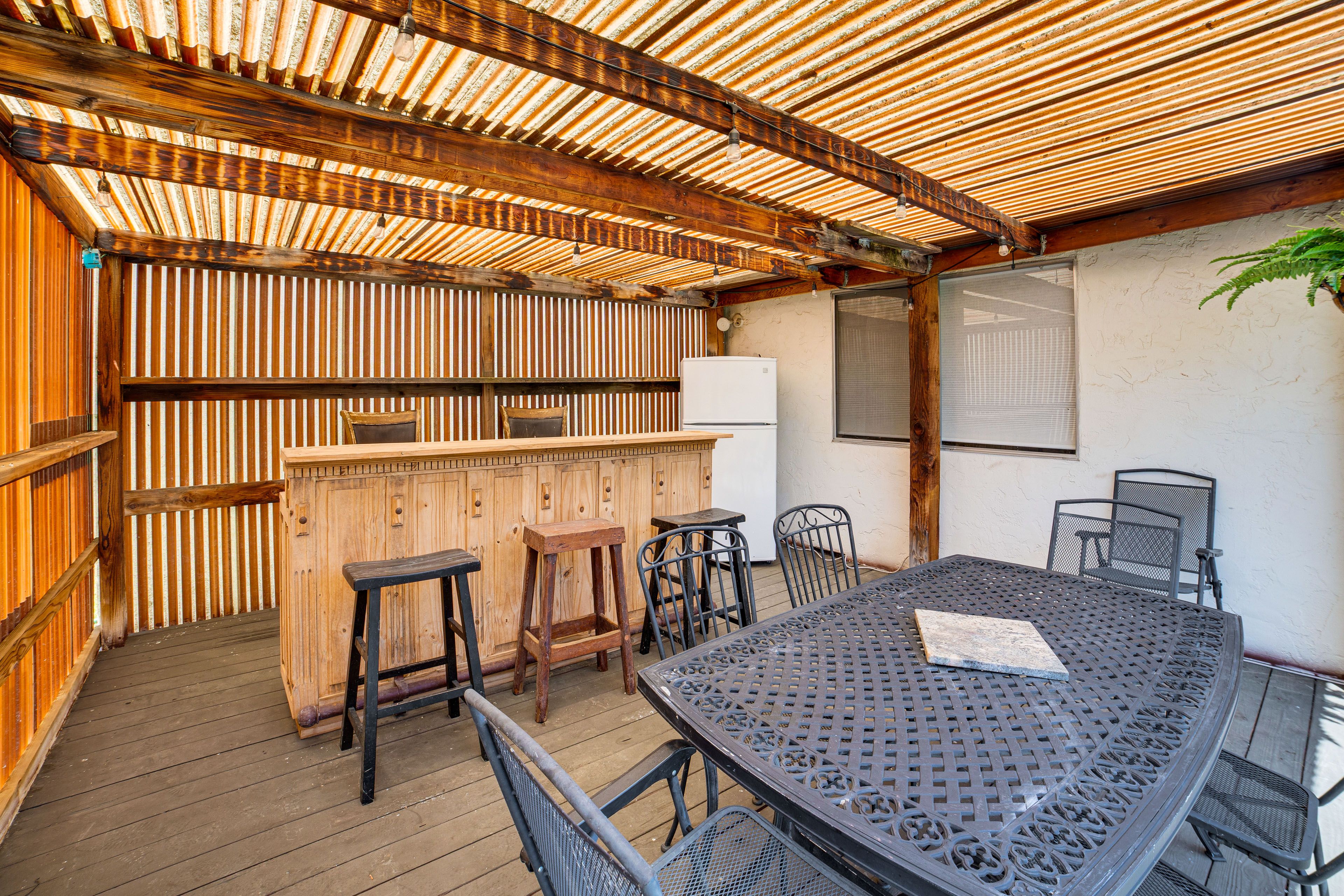 Covered Outdoor Bar | Dining Area | Refrigerator