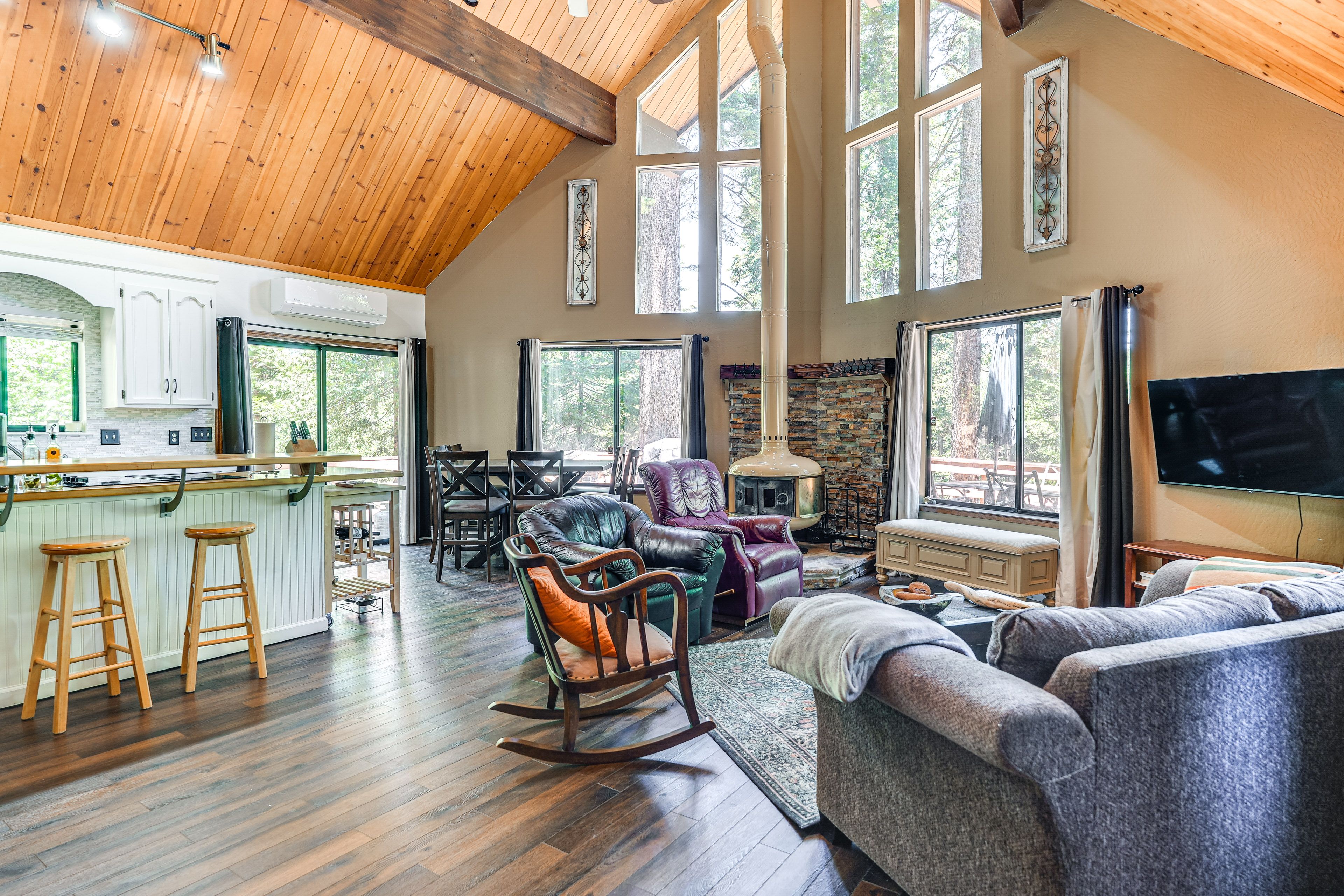 Family Room | Multi-Level Cabin | Wood-Burning Stove | 1 Mini-Split A/C Unit