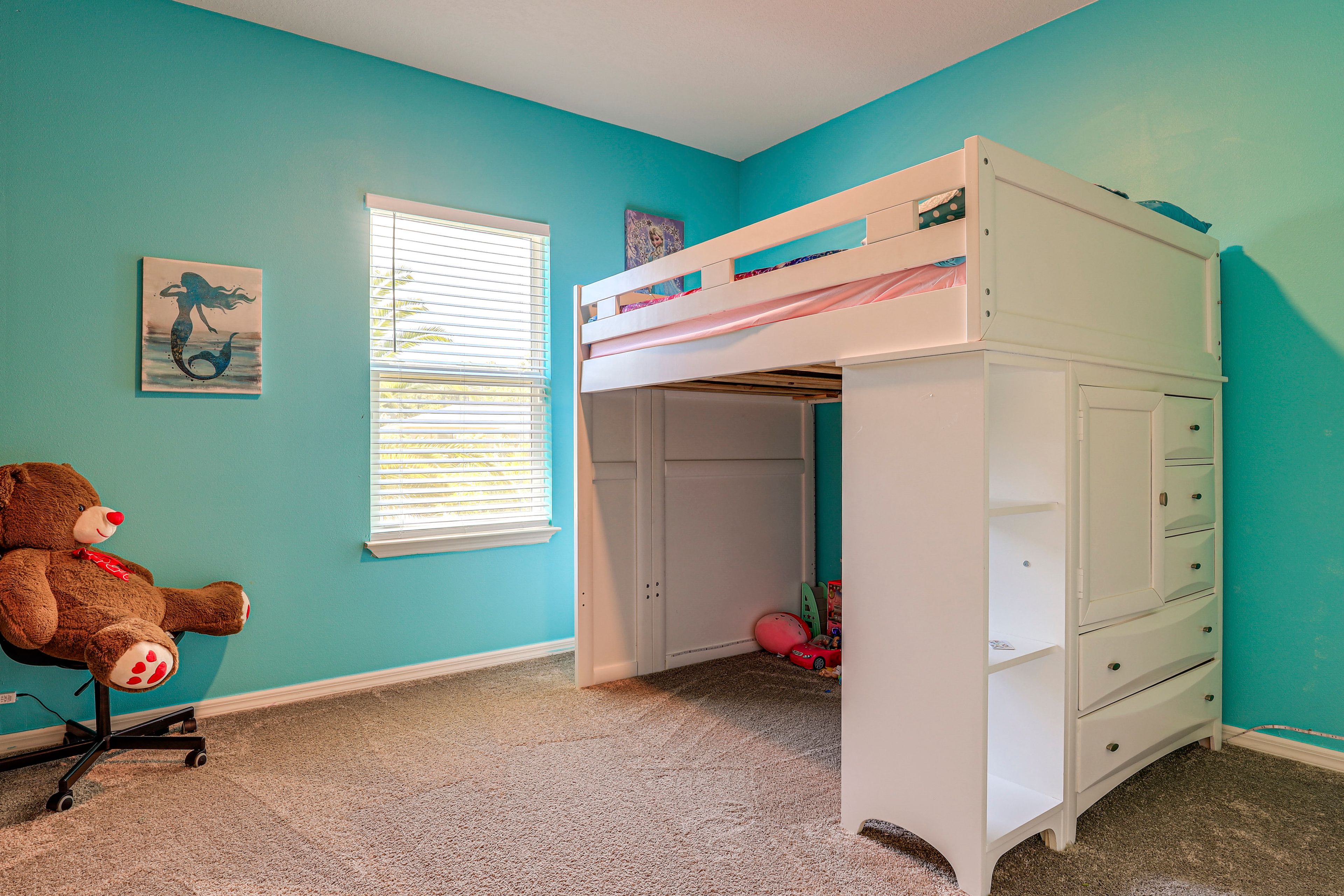 Bedroom 4 | Lofted Queen Bed | Kid's Toys | Chalkboard Wall