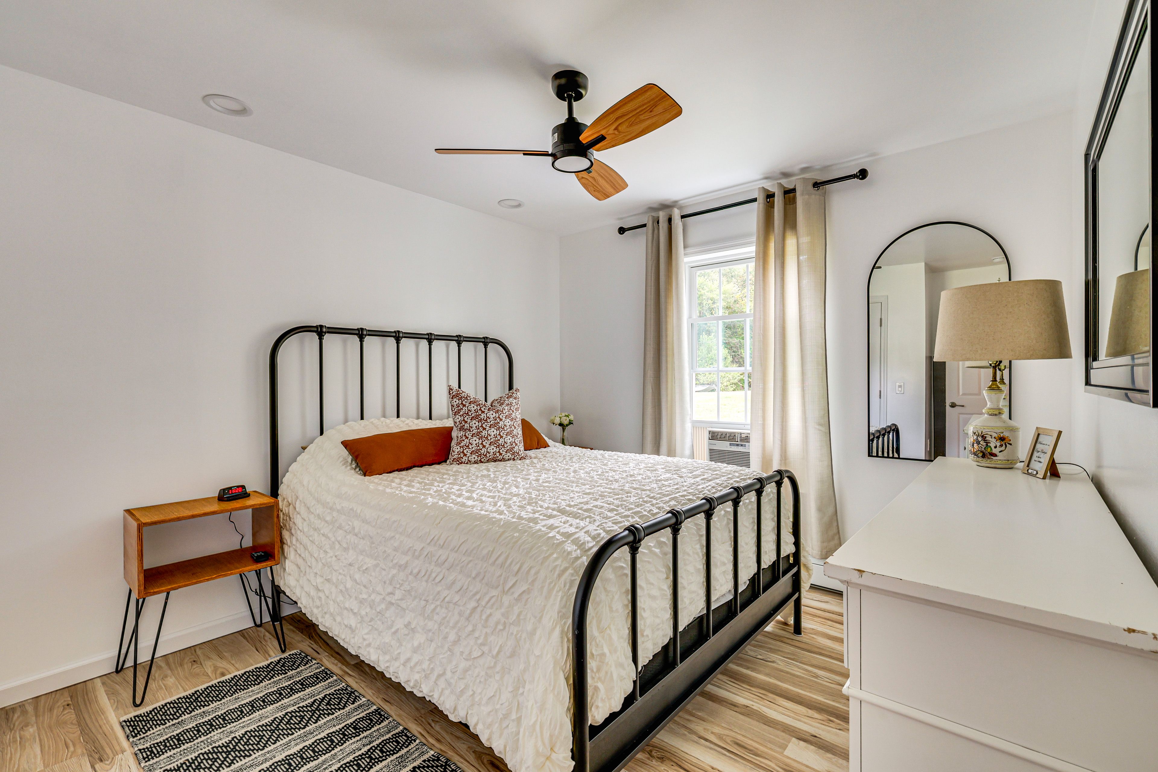 Bedroom 1 | 1st Floor | Queen Bed | Linens Provided | Window A/C Unit