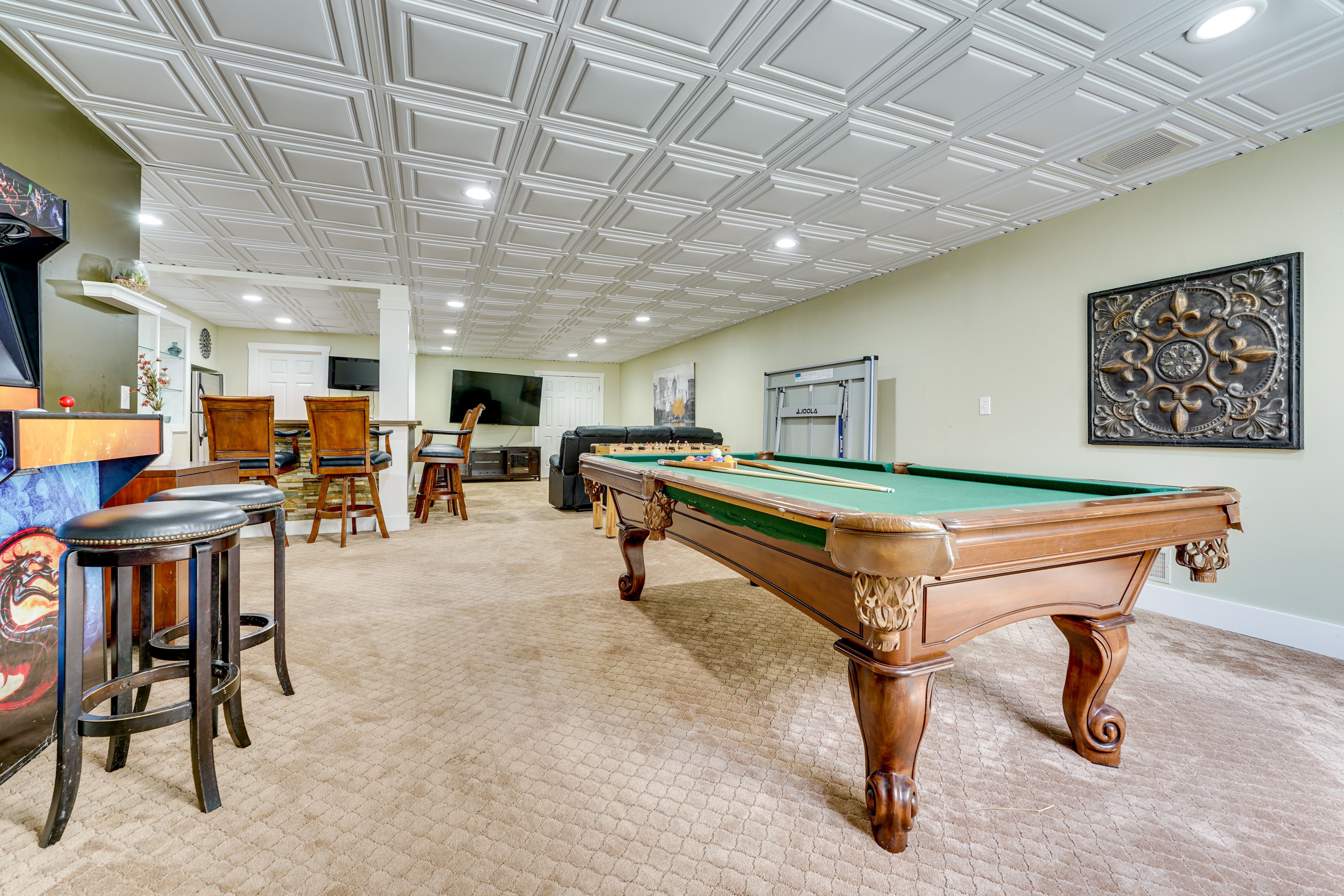 Game Room | Pool, Ping-Pong & Foosball Tables | Video Arcade Machine | Wet Bar