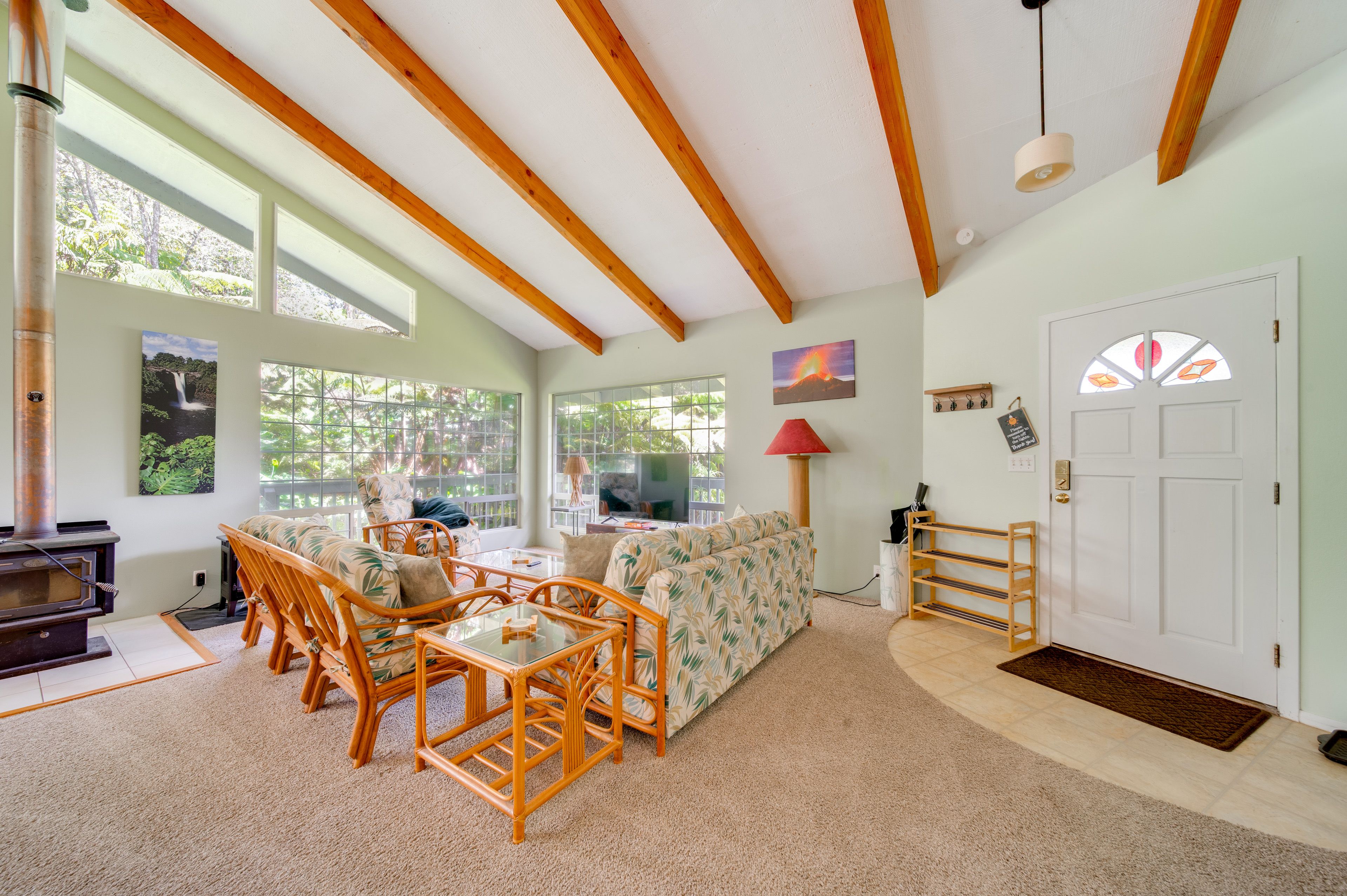 Living Room | Wood-Burning Stove (Not for Guest Use) | Electric Fireplace