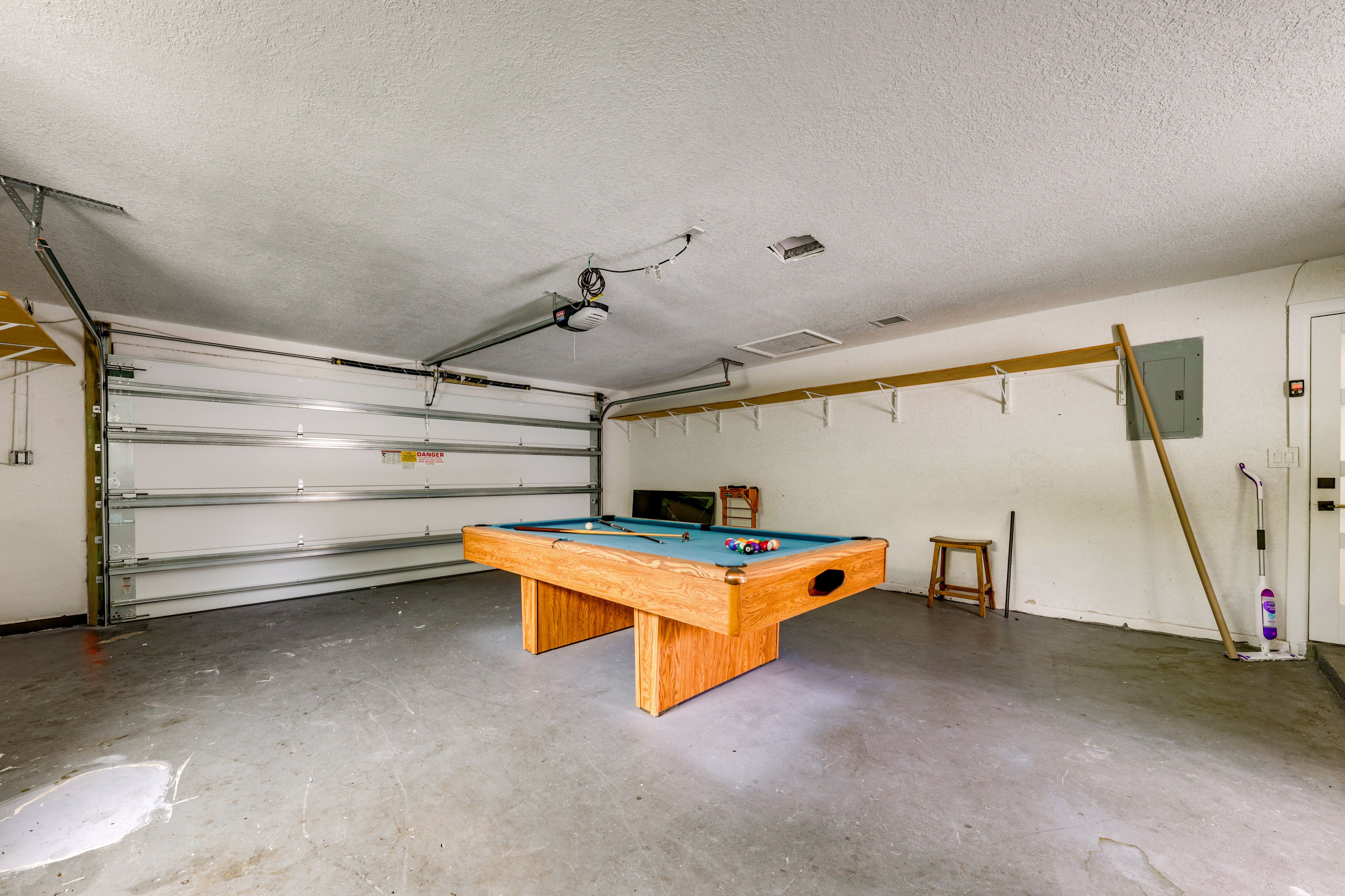 Garage Game Room | Pool Table | Board Games | Full Futon | Window A/C Unit