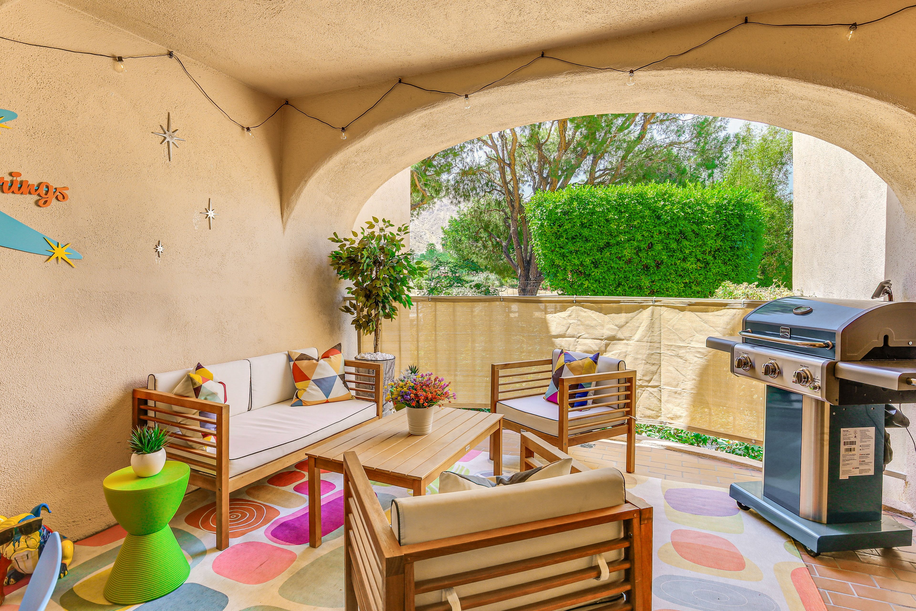 Property Exterior | Single-Story Condo | Private Patio w/ Smart TV
