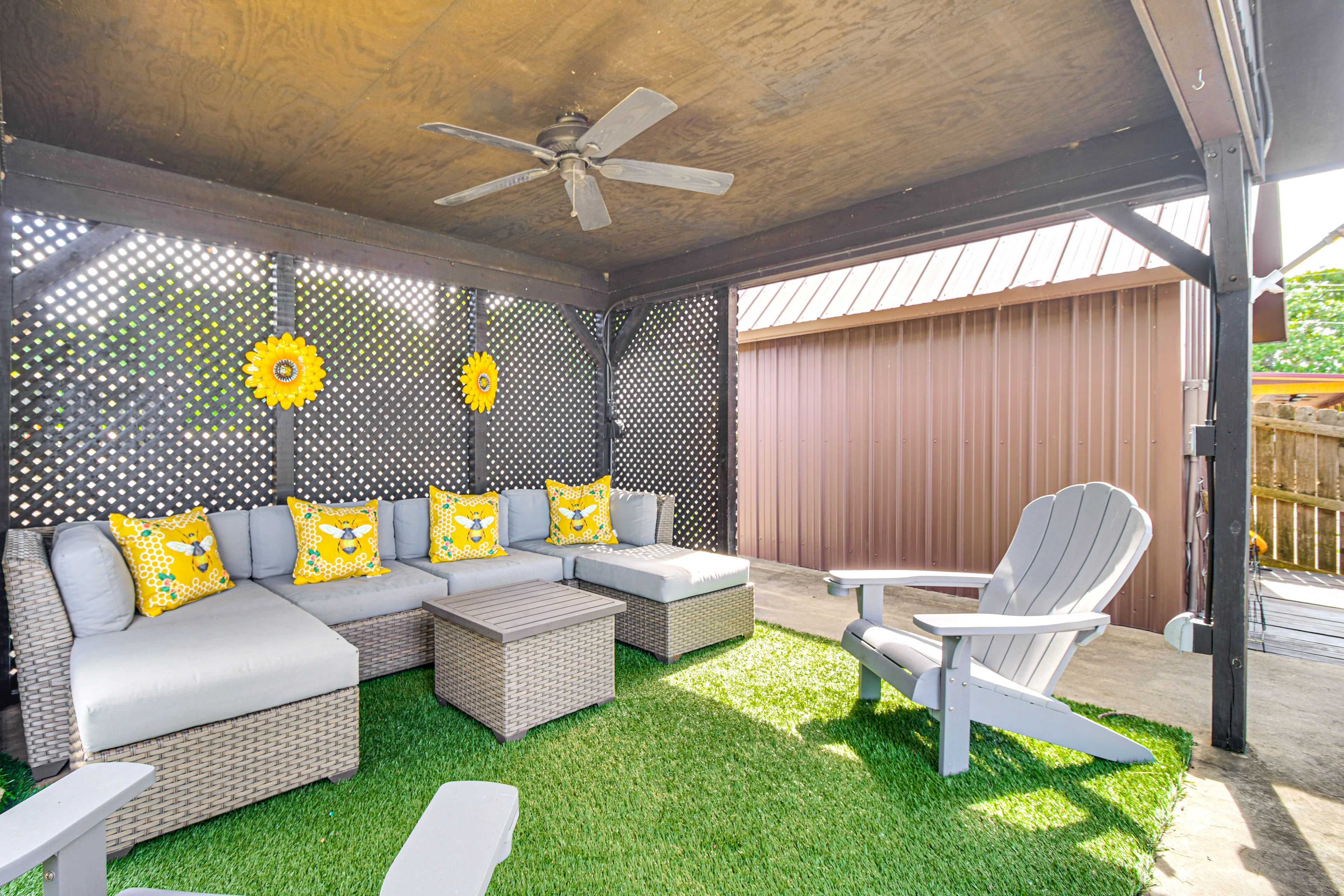 Cabin Exterior | Covered Area w/ Seating