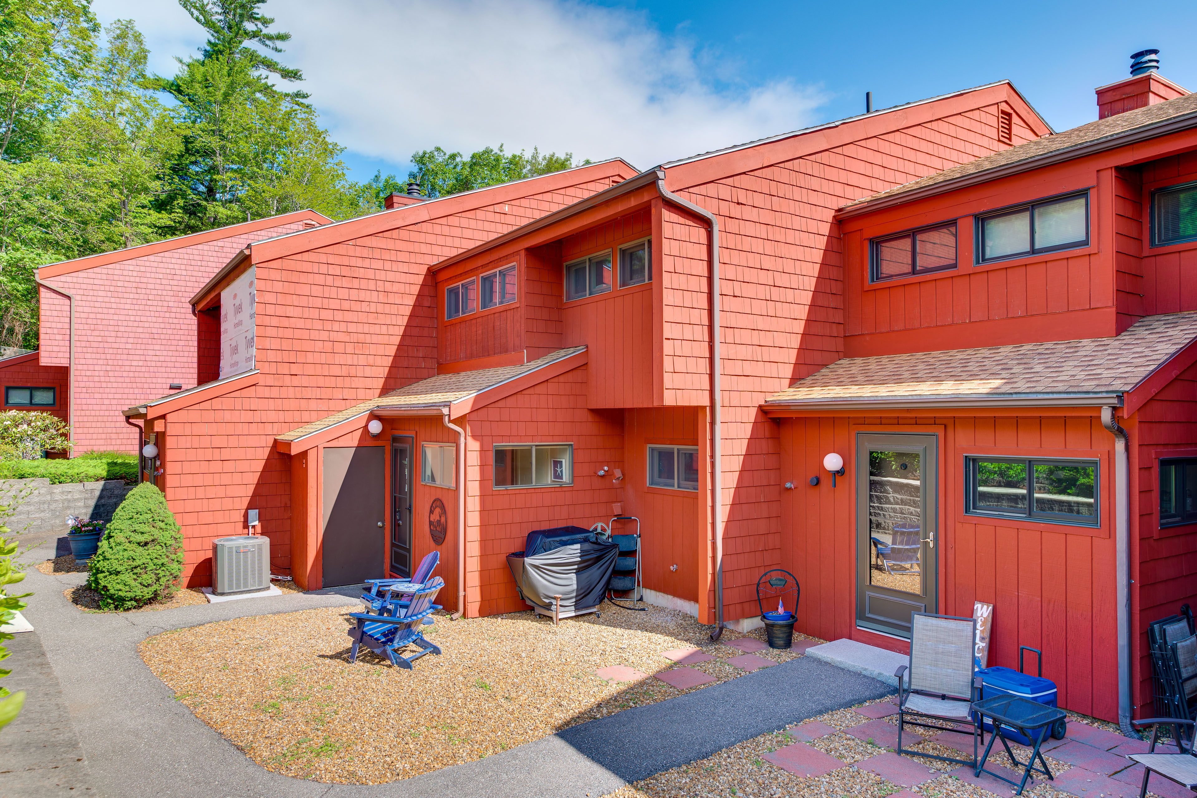 Property Exterior | 2-Story Townhome | Outdoor Seating | Gas Grill
