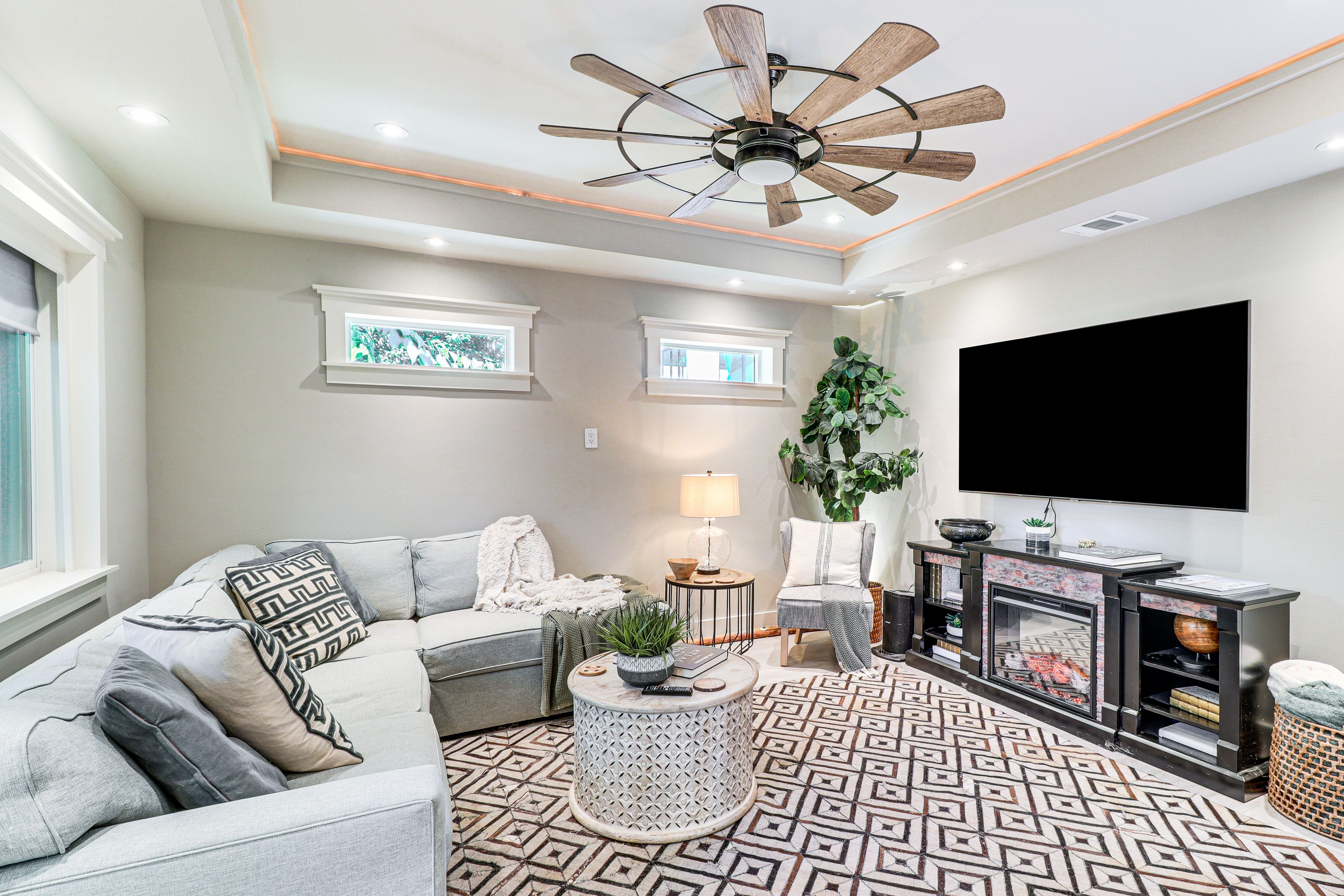 Living Room | Central A/C & Heating | Single-Story Home