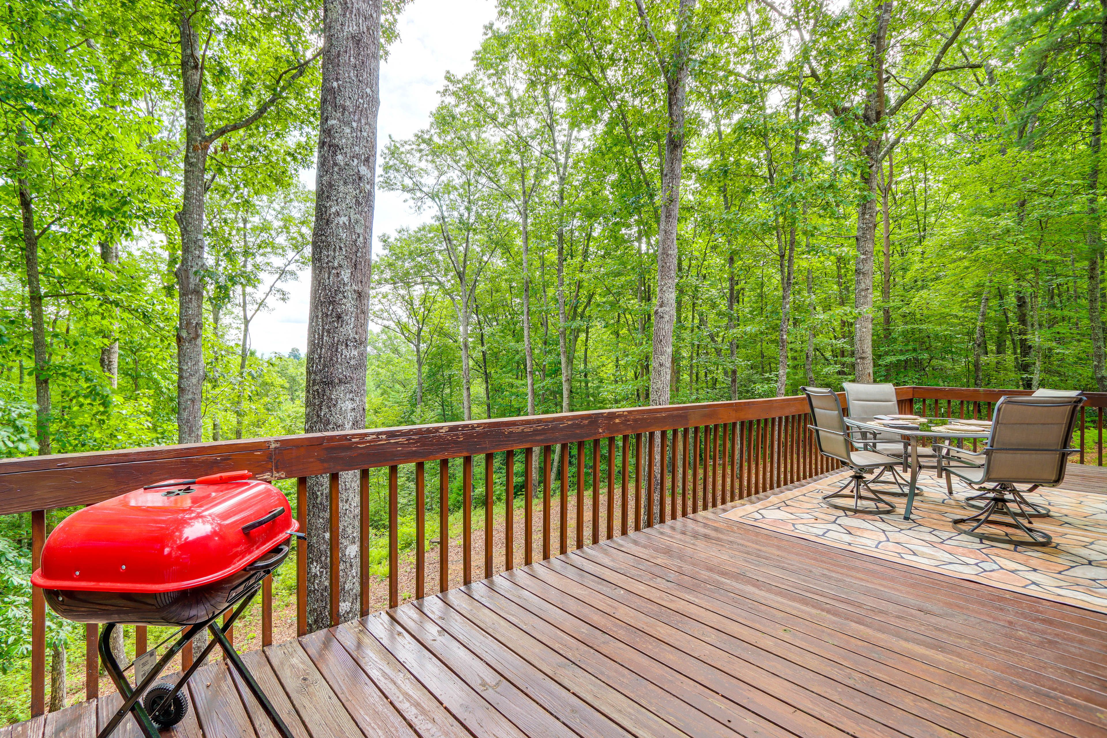 Wraparound Deck | Dining Area | Charcoal Grill | Seating