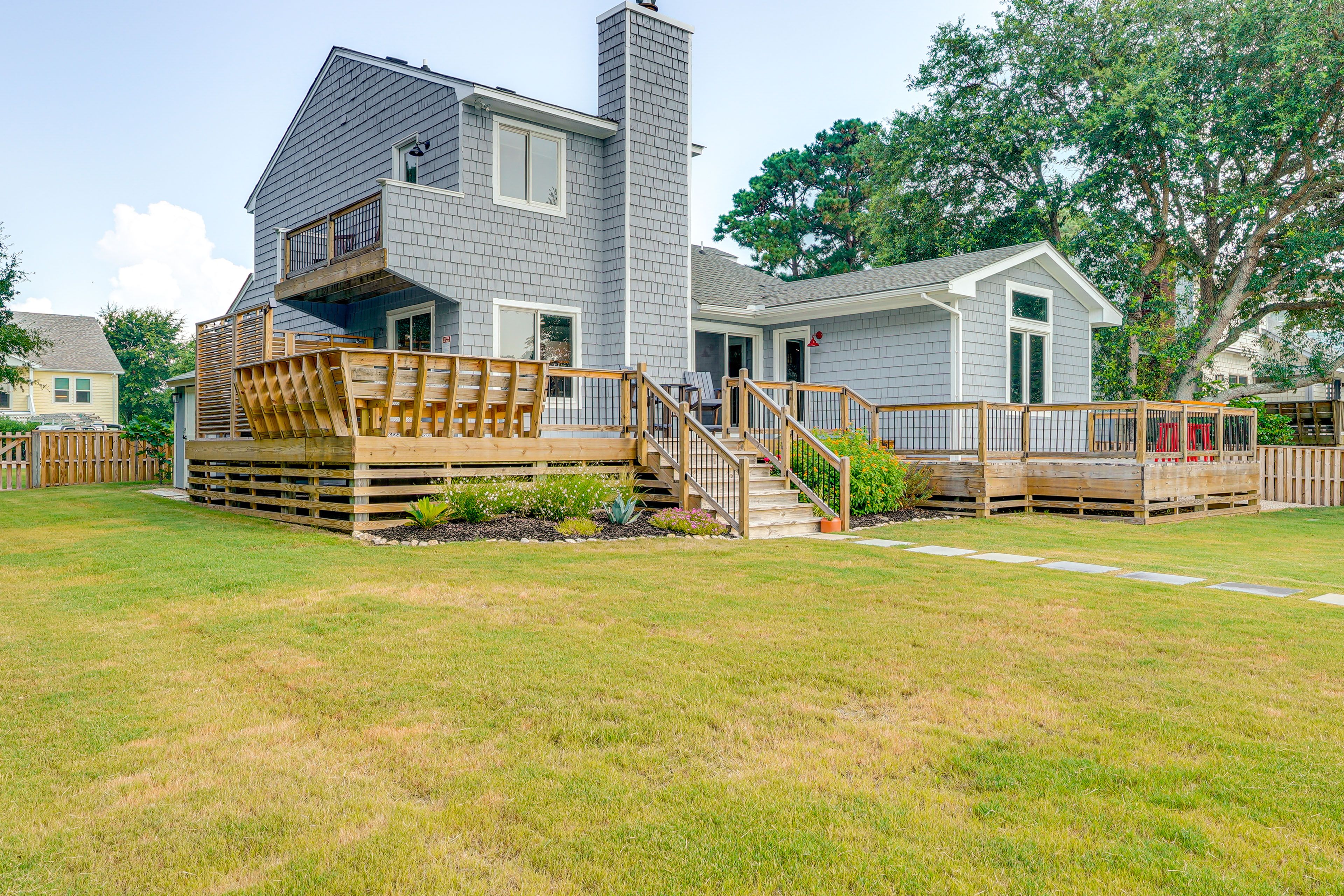 Exterior | Spacious Deck & Yard | Outdoor Seating | 2-Story Home