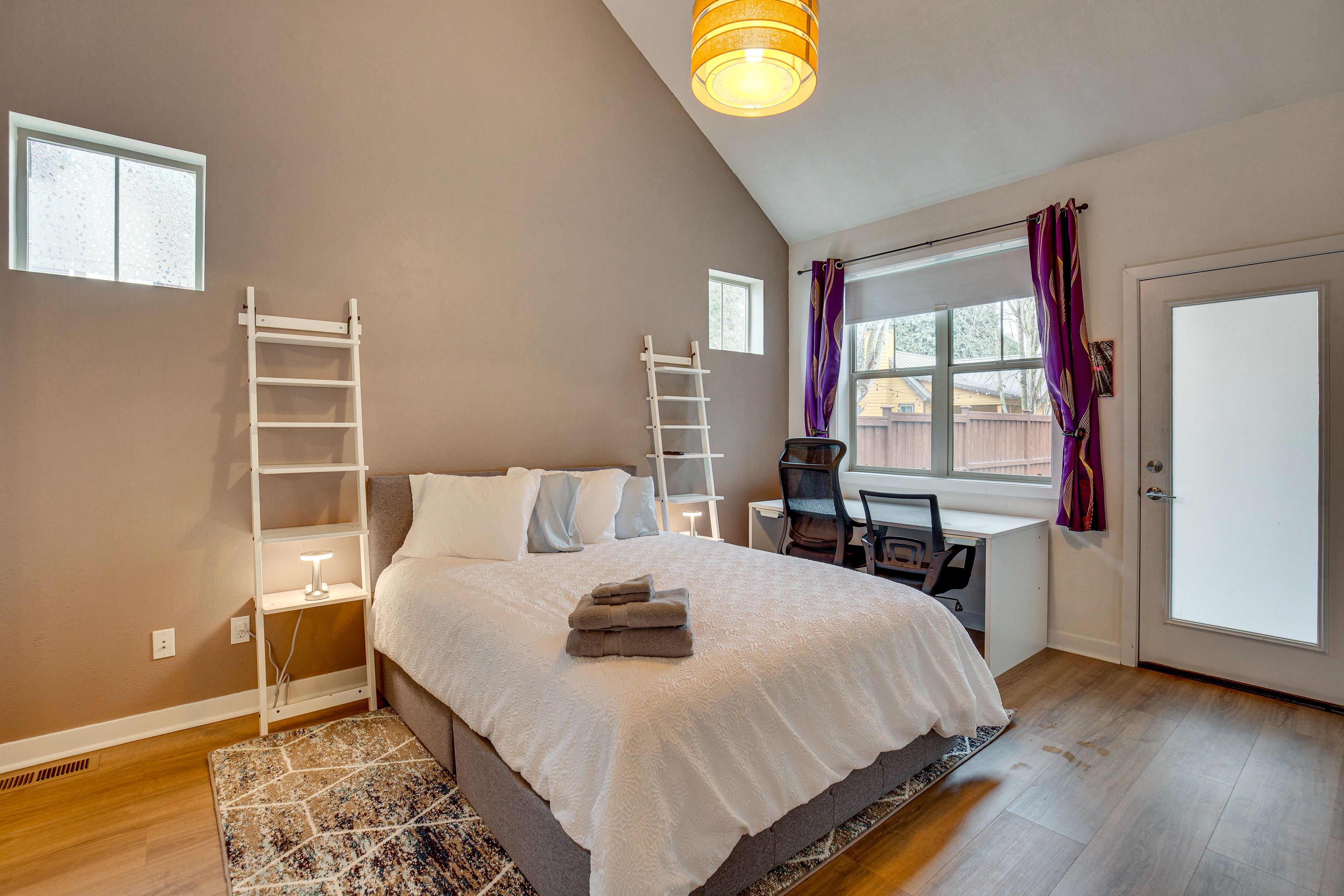 Bedroom 1 | Queen Bed | Dedicated Workspace | Linens Provided