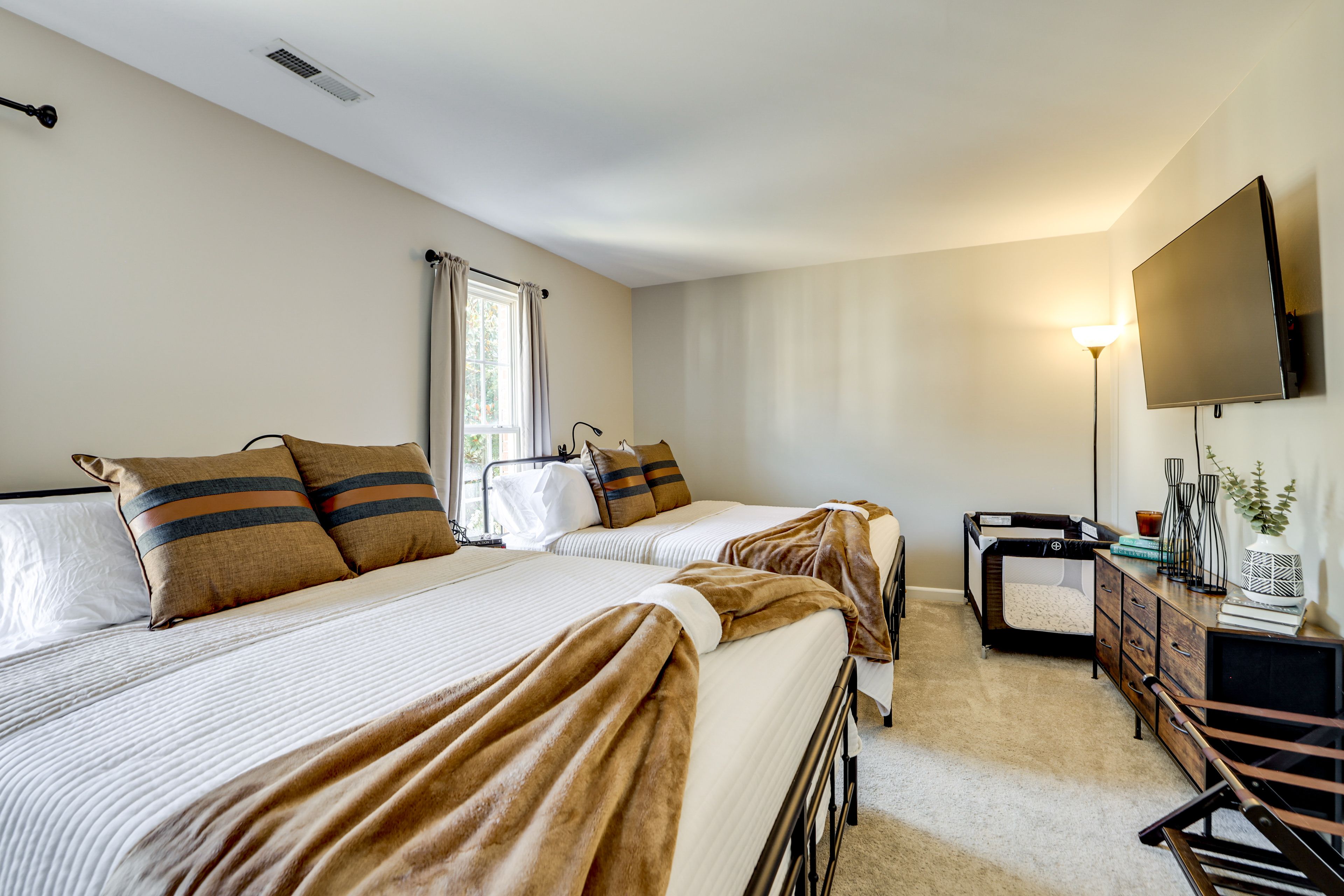 Bedroom 2 | Upper Floor | 2 Queen Beds | Portable Crib