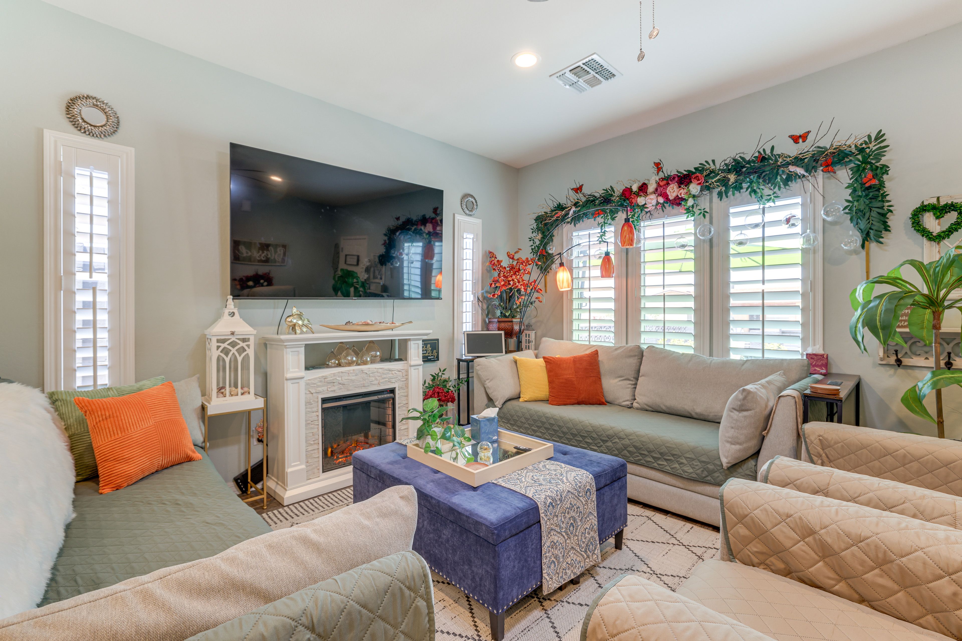 Living Room | Free WiFi | Central Heat & A/C | Electric Fireplace