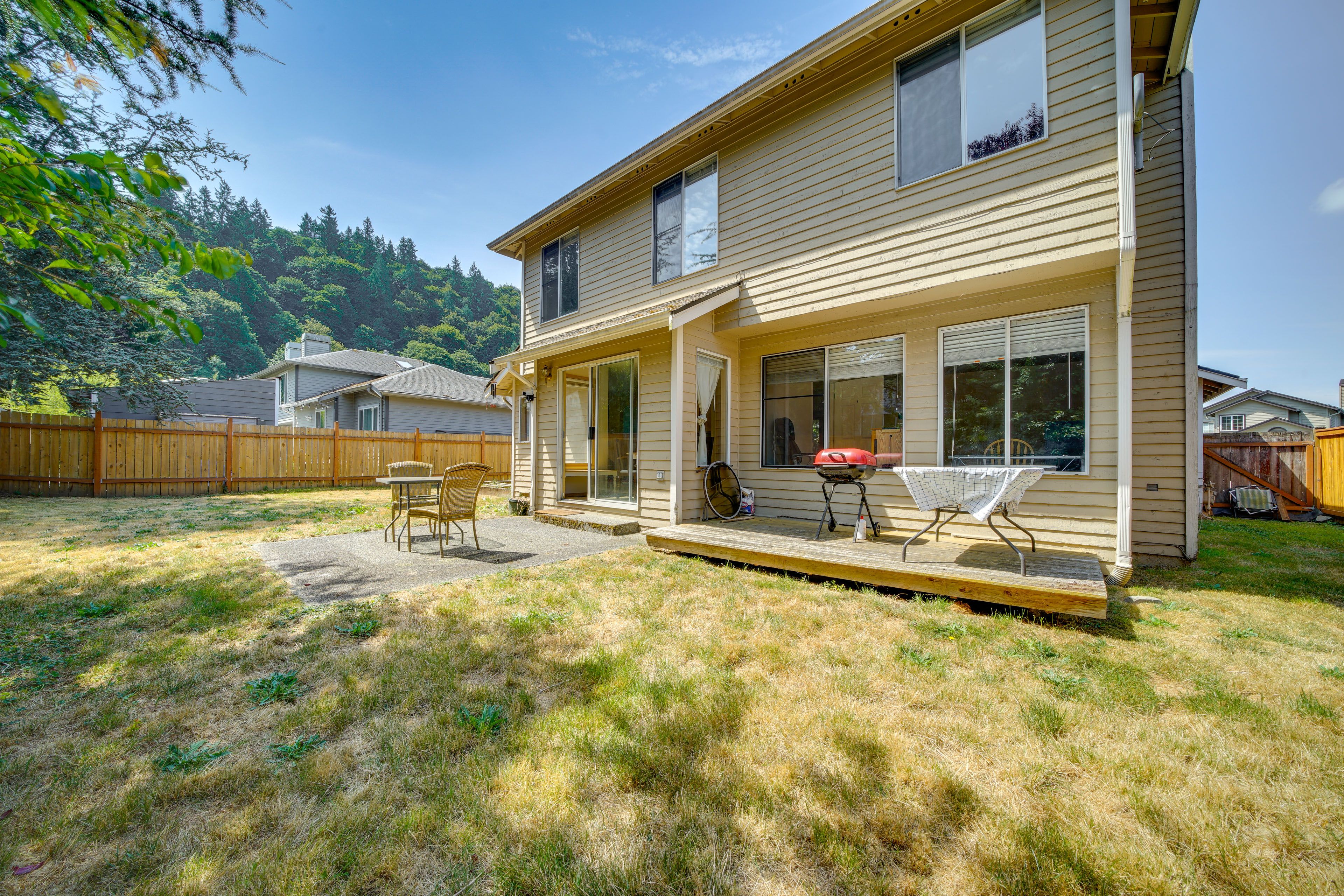 Fenced Backyard | Grill | Dining Tables