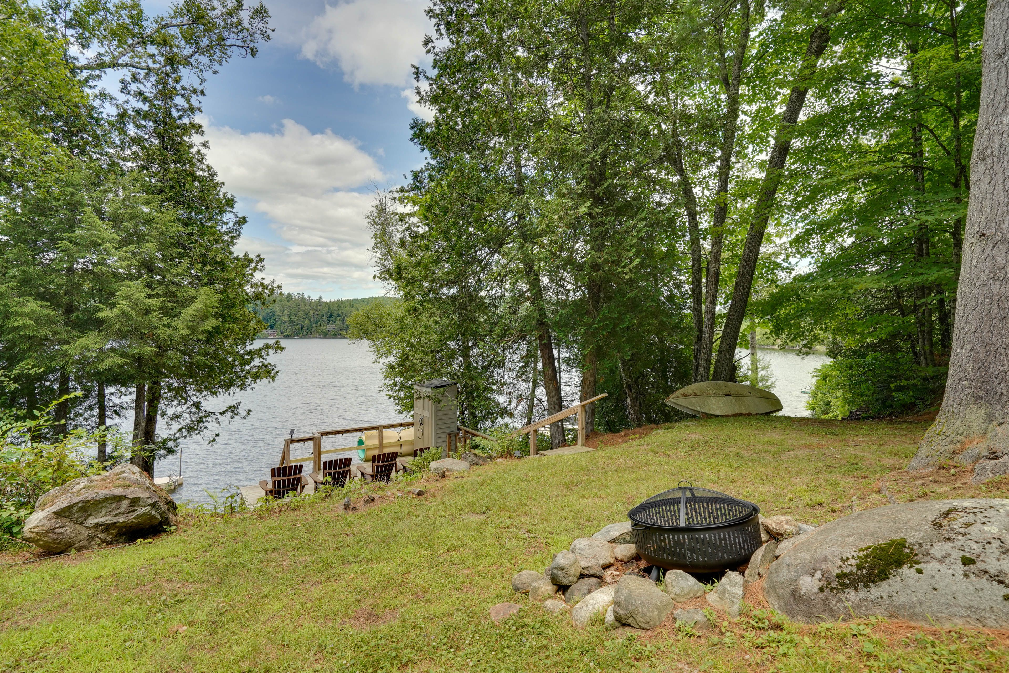 Private Yard | Fire Pit | Deck w/ Seating | Lake Views & Access