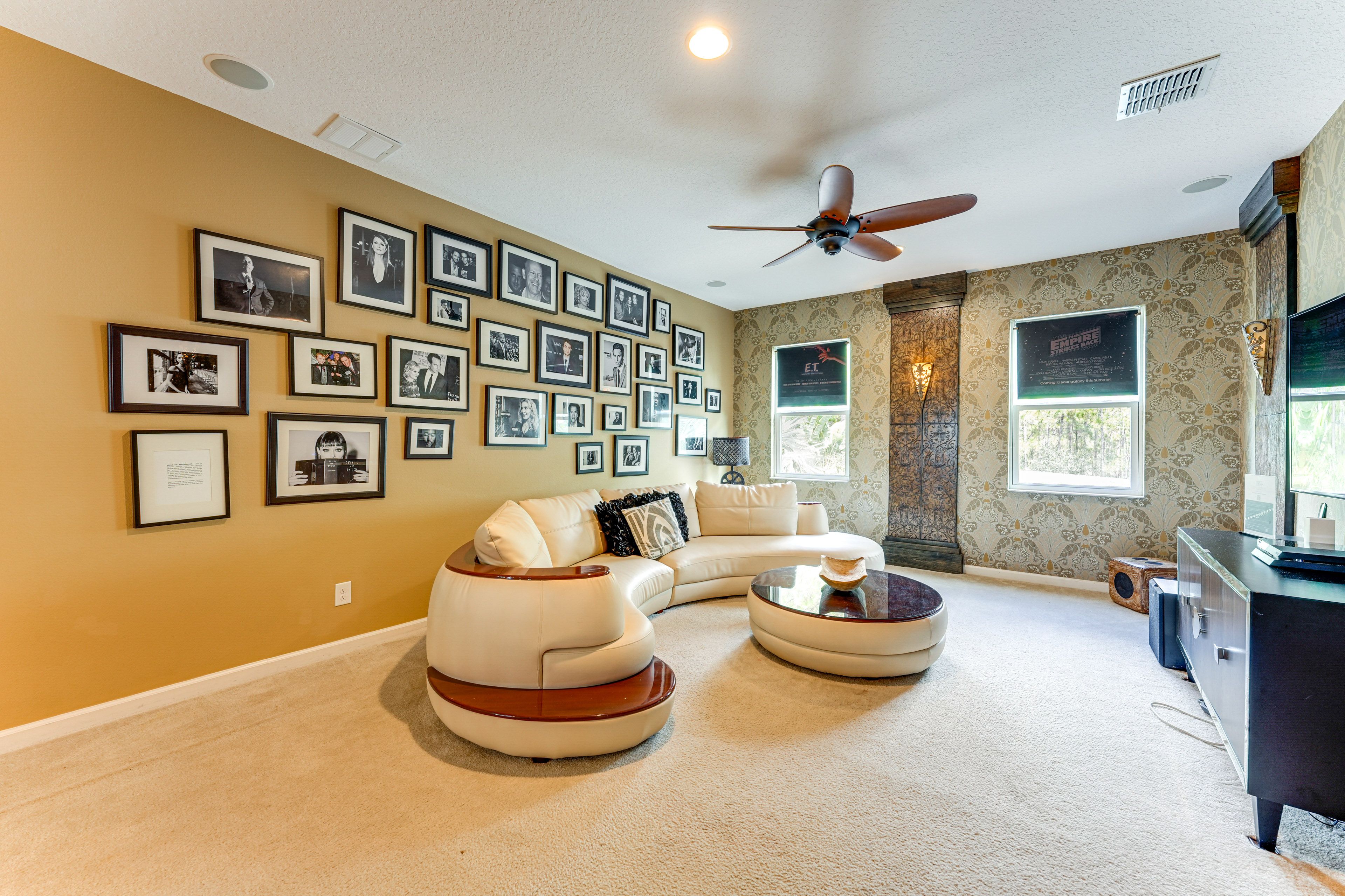Art Deco-Themed Theater Room w/ Curved 65” 4K 3D TV & Surround Sound | 2nd Floor